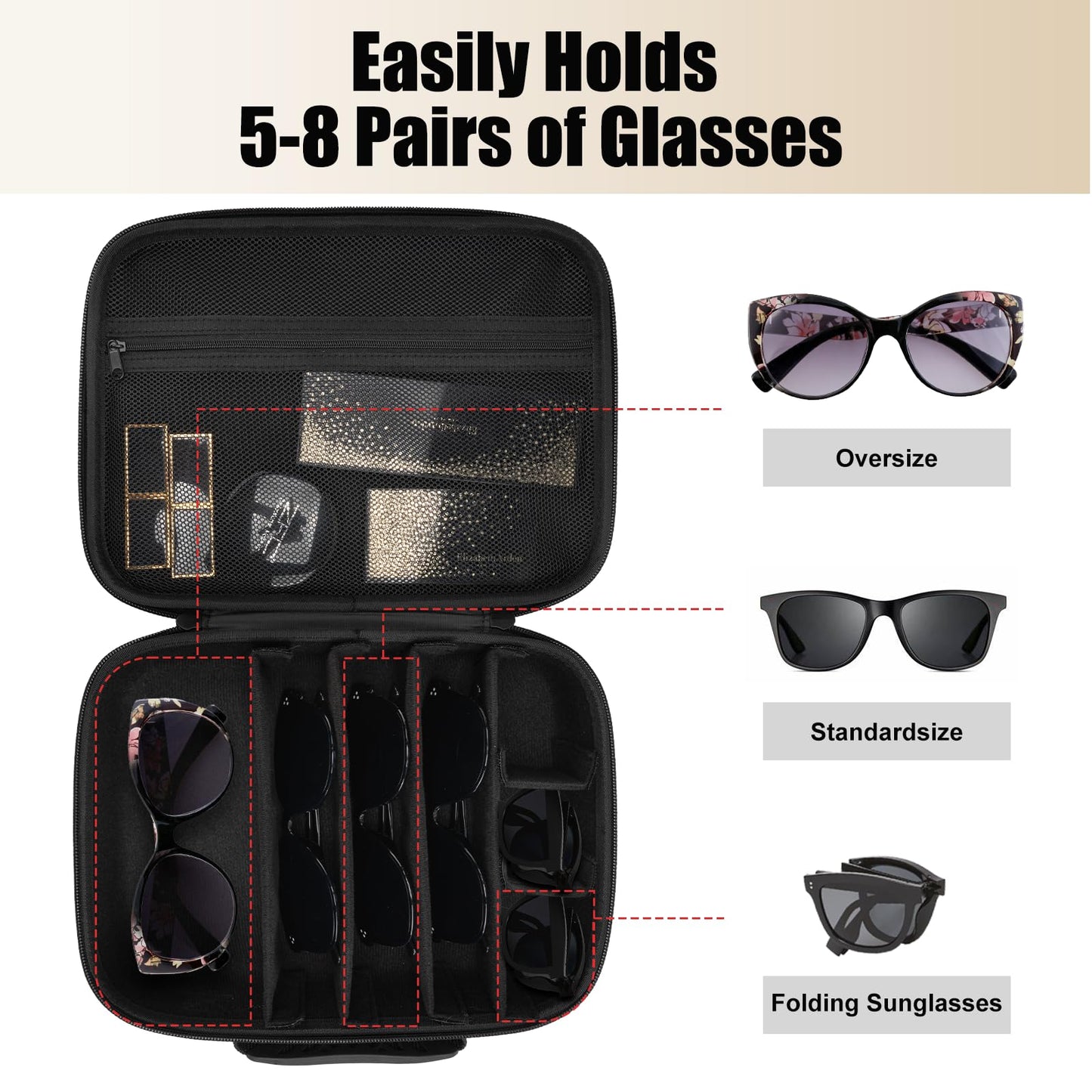Travel Sunglasses Organizer Case Glasses Case Multiple Pairs Sunglass Eyeglasses Storage Portable Glasses Storage Box with Adjustable Slot Hard EVA Shell Sunglass Holder Organizer for Men Women