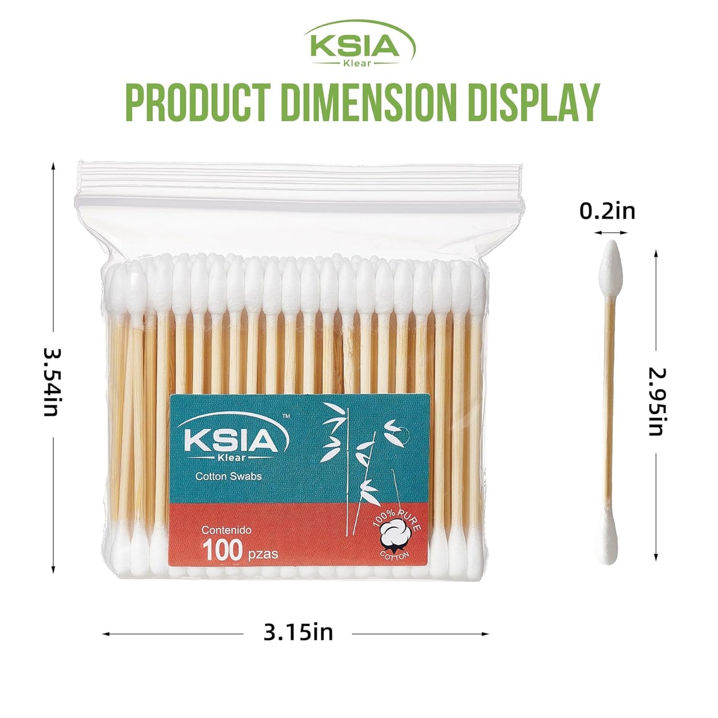 Klear Cotton Swabs - 500 Count Double Tipped Buds for Ears & Makeup | Strong Wooden Sticks, 5 Bags