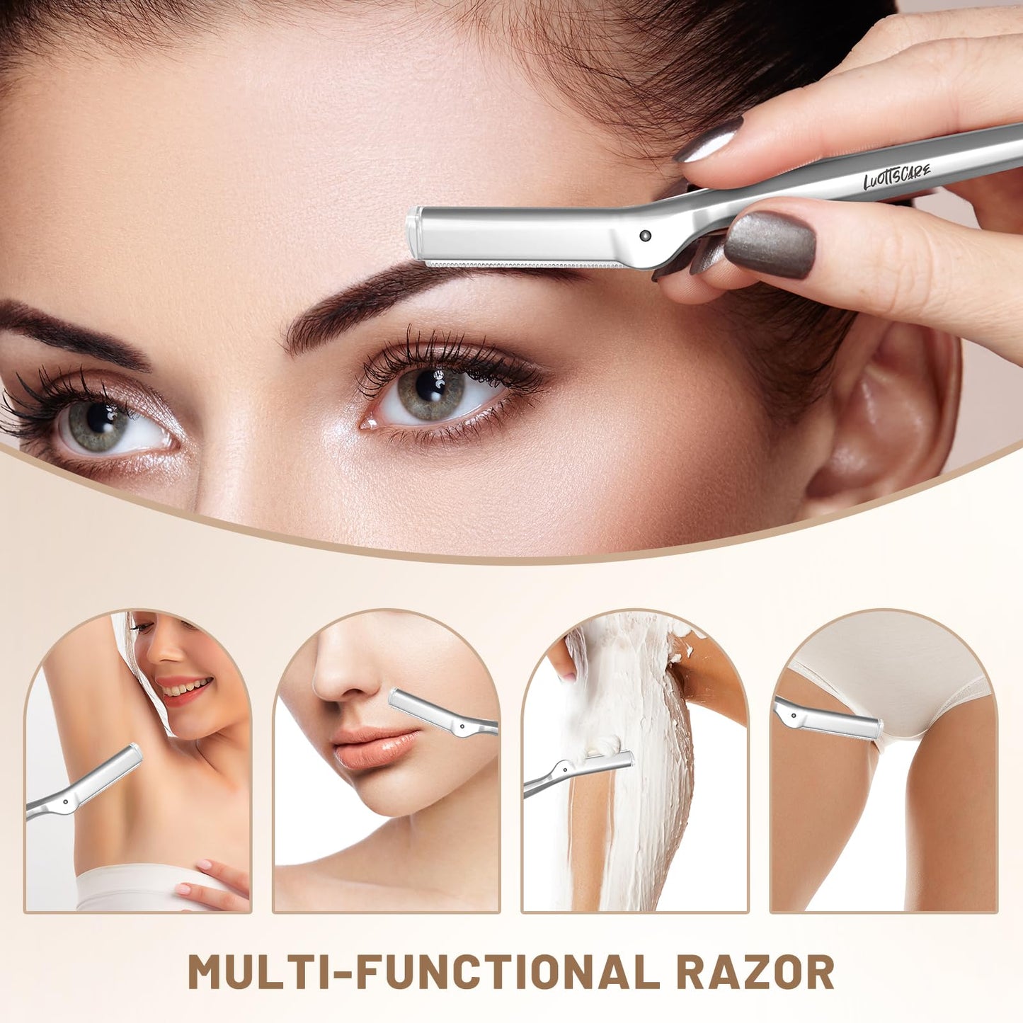 LuottsCare 20 Eyebrow Razor Blades - 20 Refill Blades for Dermaplane Razor for Women Face, Small Face Razors Blades for Peach Fuzz and Fine Hair, Multipurpose Exfoliating Dermaplaning Tools - L