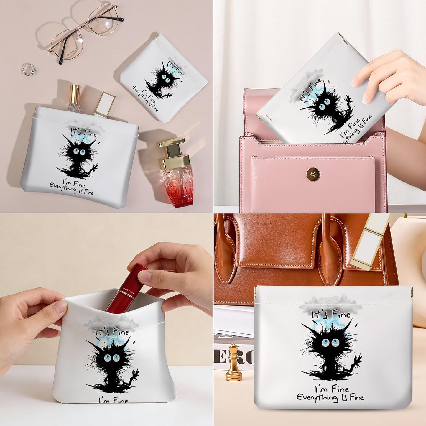 Makeup Bag Set - 2 PCS PU Leather Self-Closing Cosmetic Bags | Portable Travel Toiletry Organizer for Women