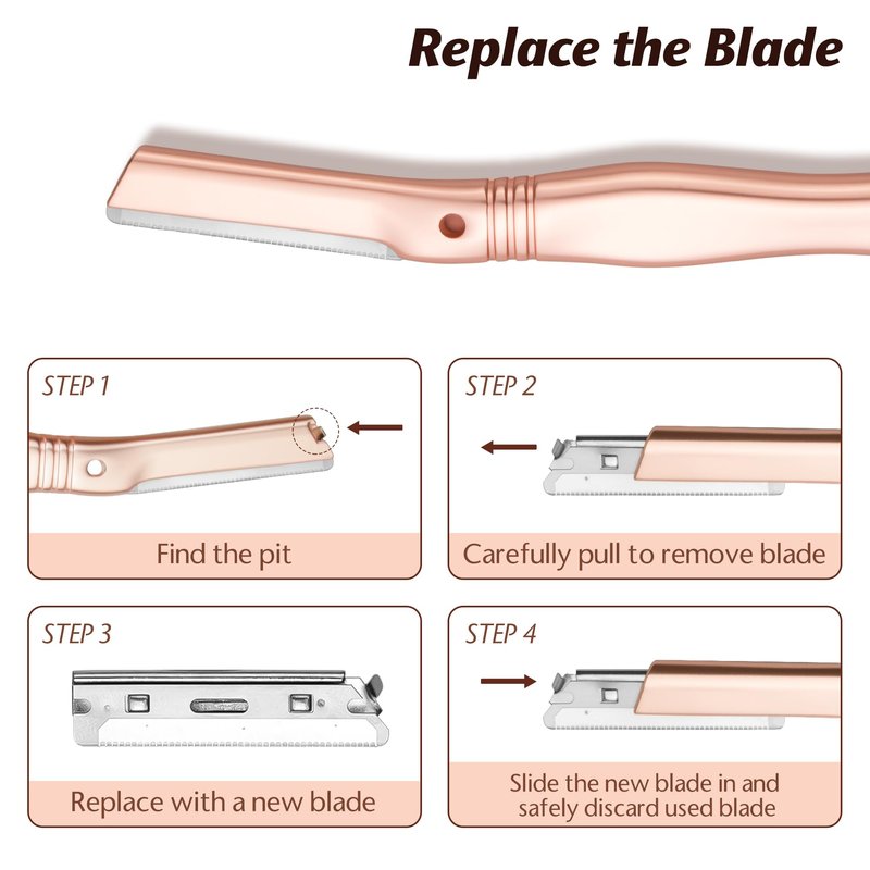 Eyebrow Razor, Dermaplaning Tool for Face, Face Razors for Women, Dermaplane Razor, Hair Removal and Exfoliation, Facial Razor, Face Shaver for Women&Men, 6 Blade Refills with Blade Cover (Rose Gold)