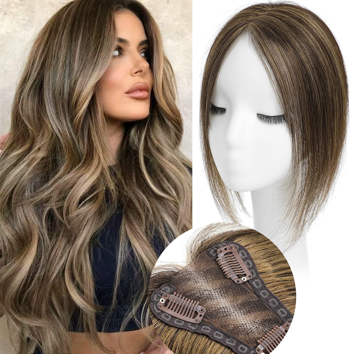 Aimeolyn Hair Toppers for Women - 16-Inch Real Human Hair | 8x8 Inch Big Base Coverage