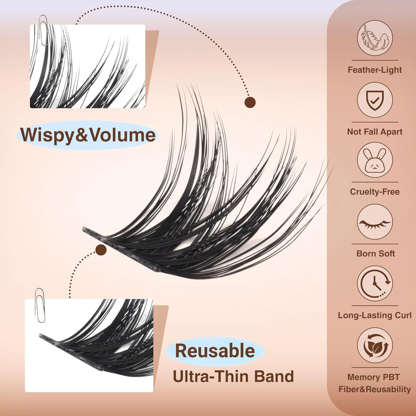 Natural Cluster Eyelash Extensions - Wispy D Curly Individual Lashes | 10-16mm Soft Volume DIY Lash Clusters