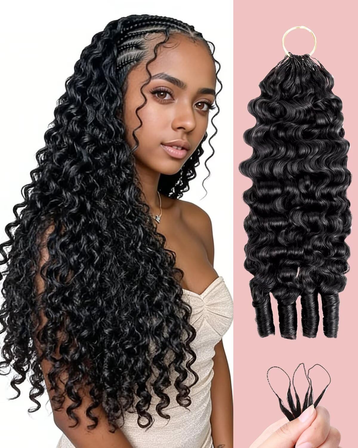 Human Crochet Hair for Black Women - 18 Inch Feather Extensions | Soft Lightweight Burmese Curly Texture, 55g 40 Strands