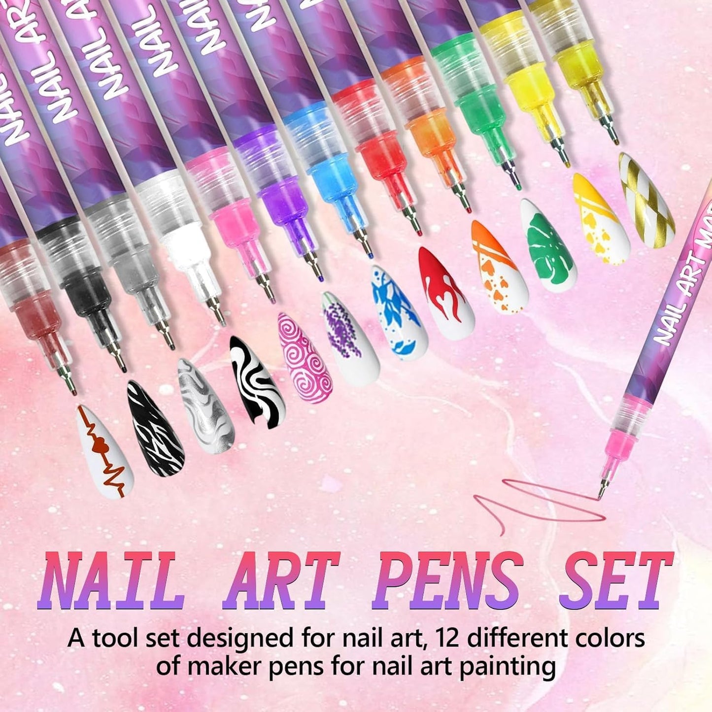 Nail Art Pens Set - 12 Waterproof Gel Nail Markers for DIY Designs | Quick-Drying Manicure Tools