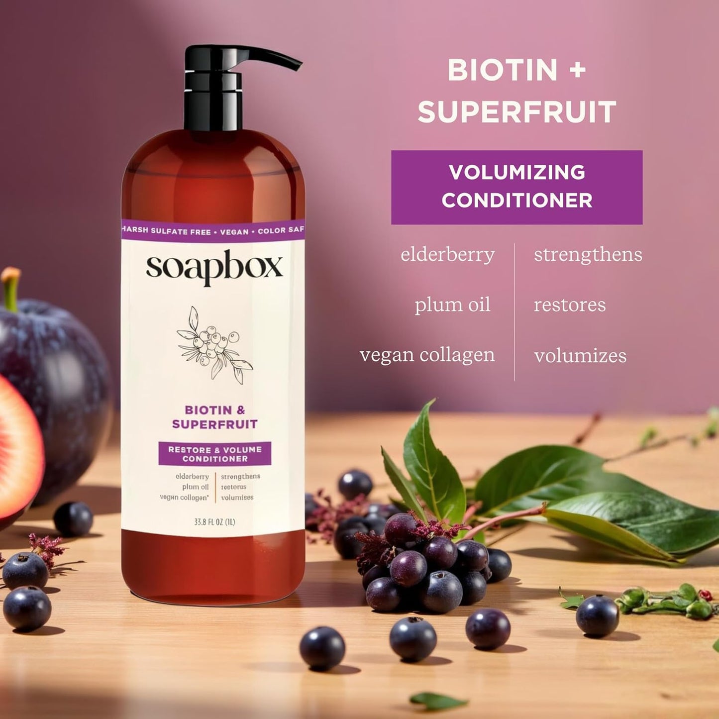 Biotin & Super Fruit Conditioner - Volumizing Hair Care, Clean Ingredients | 33.8oz Liter