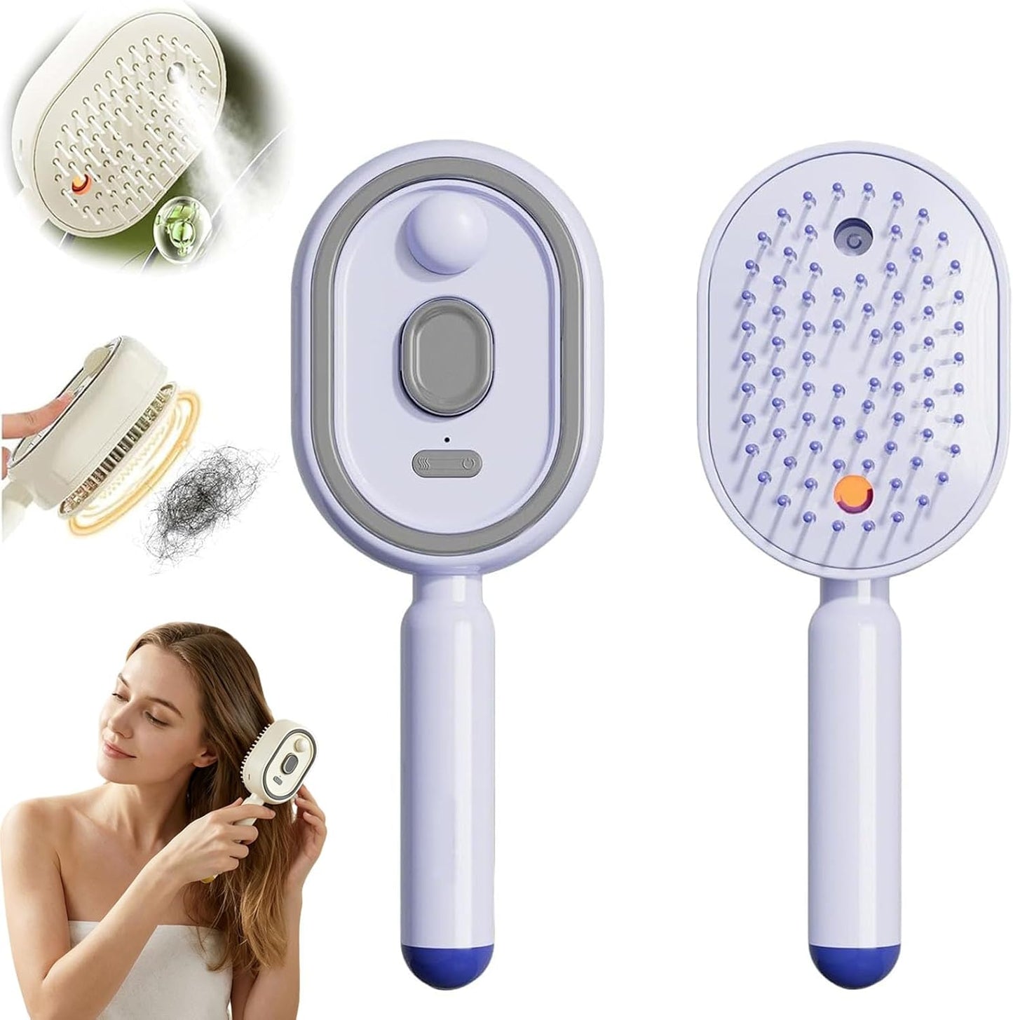 Electric Steam Brush - Rechargeable Hair Straightener & Detangler | Reduces Frizz, Nourishes Hair - Purple