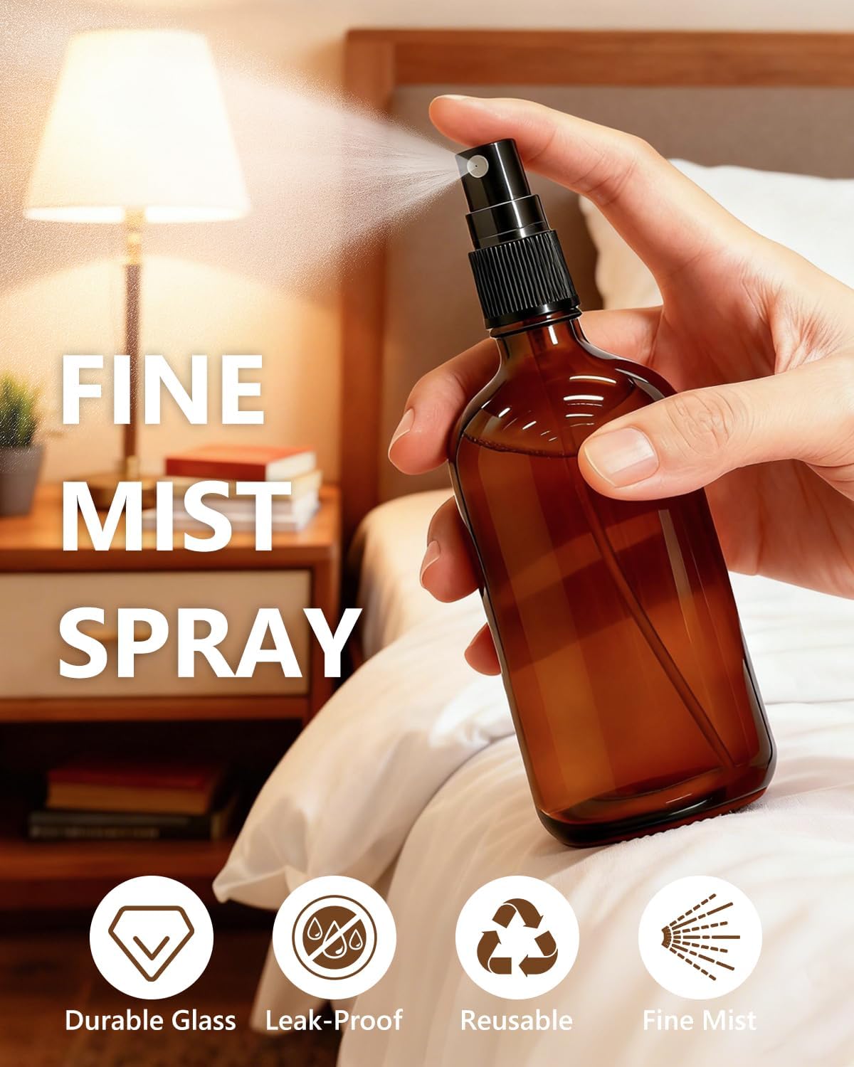 Amber Glass Spray Bottles - 35 Pack 4oz Fine Mist Refillable Containers for Essential Oils, Hair, Travel, Cleaning | Mini Size