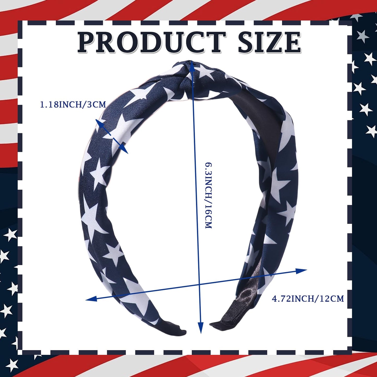 HIFANMM 4th of July Headband Independence Day Hair Accessories for Women Girls White Stars Blue Hair Decoration Non Slip Wide Knotted Hair Band Patriotic Parade Makeup Decor Supplies 1 Pcs