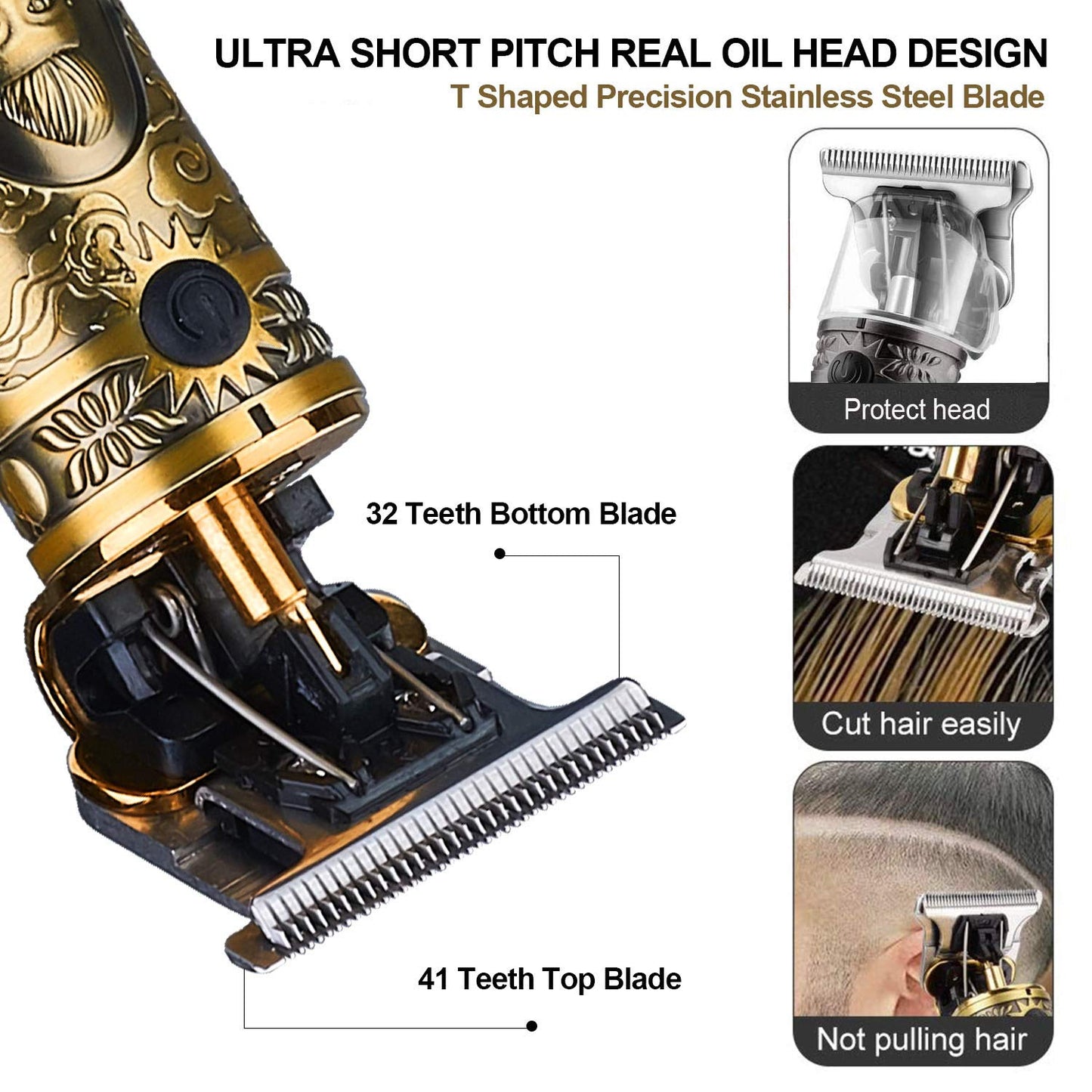 Suttik Hair Clippers for Men, Professional Hair & Beard Trimmer for Men, Mustache Trimmer T-Blade Hair Liner Edgers, Gold Knight Close-Cutting Trimmers