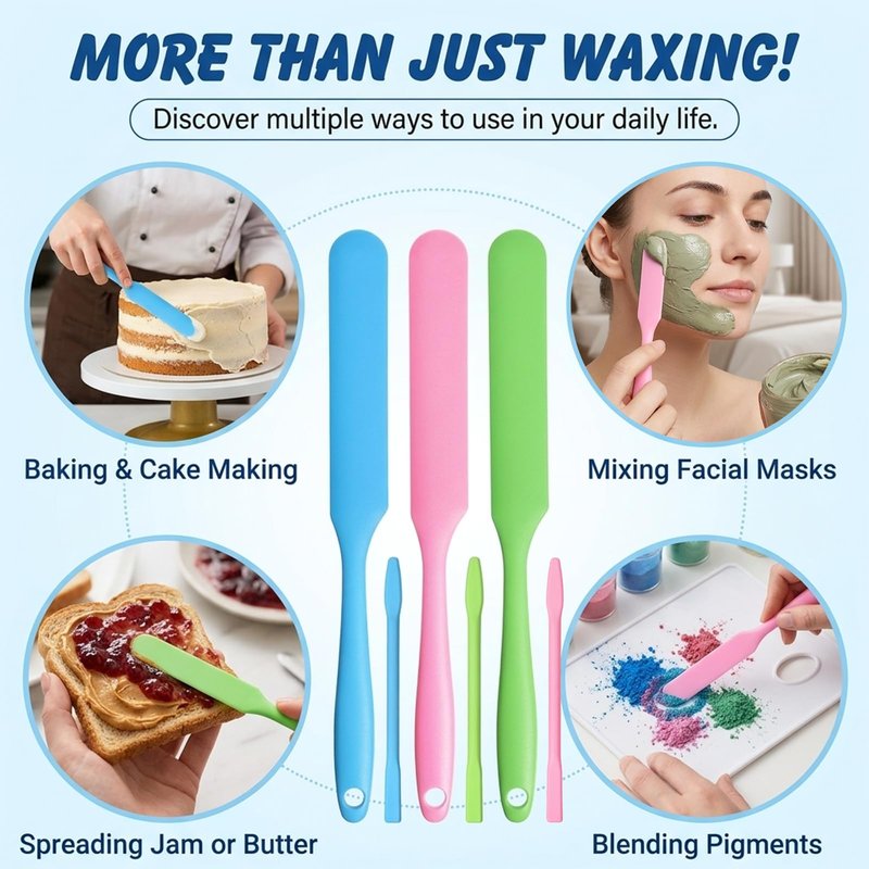 6Pcs Silicone Wax Stick, Silicone Stirring Stick Non-Stick Wax Spatulas Set, Reusable Hard Scraper Applicator, Spatula Hair Removal Sticks for Beauty Cosmetics Home Salon Body Use