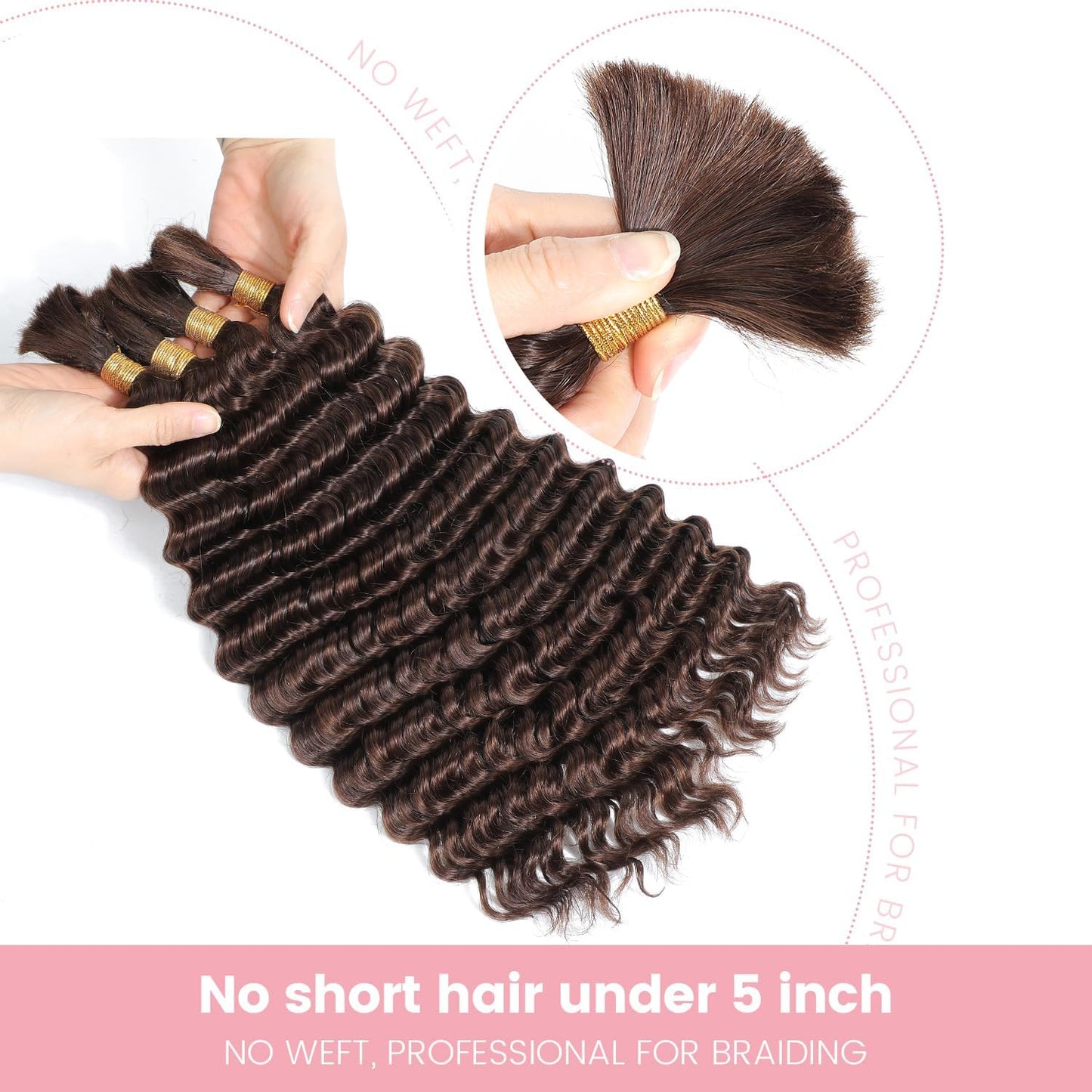 32 32 32 Inch #4 Human Braidng Hair For Boho Braids Chocolate Brown Crochet Human Hair Braiding Deep Wave Braids 3 Bundles/Pack Chocolate Brown Color 150g
