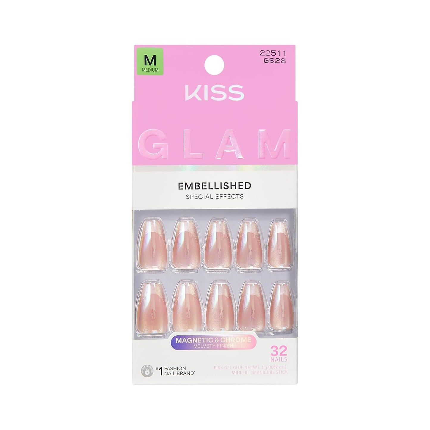 Press On Nails - Seraphic Blue Coffin Shape with Glue & Accessories | Long Size, 32 Nails Included