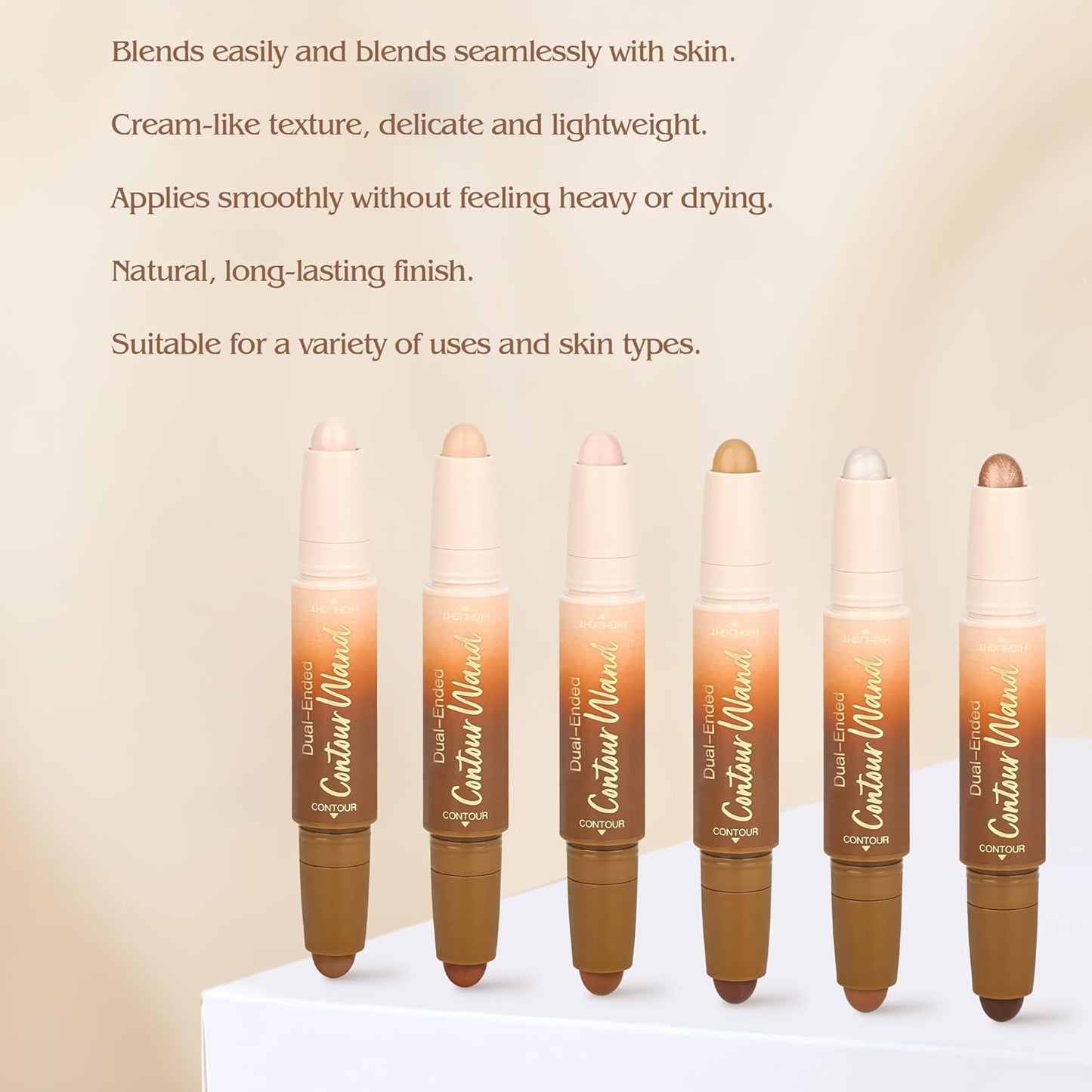 Contour Highlighter Stick - 2-in-1 Dual-Ended Cream Bronzer & Highlighter for Easy Face Contouring | Buildable, Waterproof, Neutral Nude + Beige