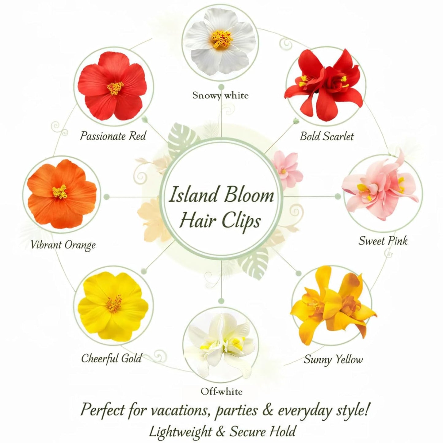 Hawaiian Flower Hair Clips - 8 Pcs Plumeria & Hibiscus Hair Claw Clips | 3.5 Inch Beach Accessories for Women & Girls