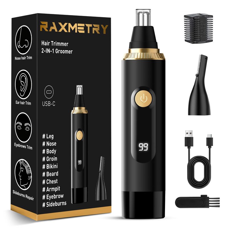 Nose Hair Trimmer for Men and Women,2025 Professional Painless IPX7 Waterproof Eyebrow & Facial Hair Trimmer,USB Rechargeable with LED Display Dual-Edge Blades for Smoother Cutting,Christmas Gifts