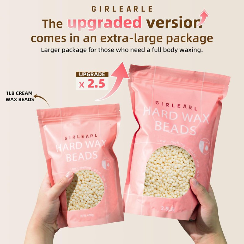 GIRLEARLE 2.5lb Wax Beads for Hair Removal, Brazilian Bikini Hard Wax for Sensitive Skin, Hard Wax beads Perfect for Full Body Eyebrow, Facial, Beard and Underarms at Home for Women and Men (Cream)