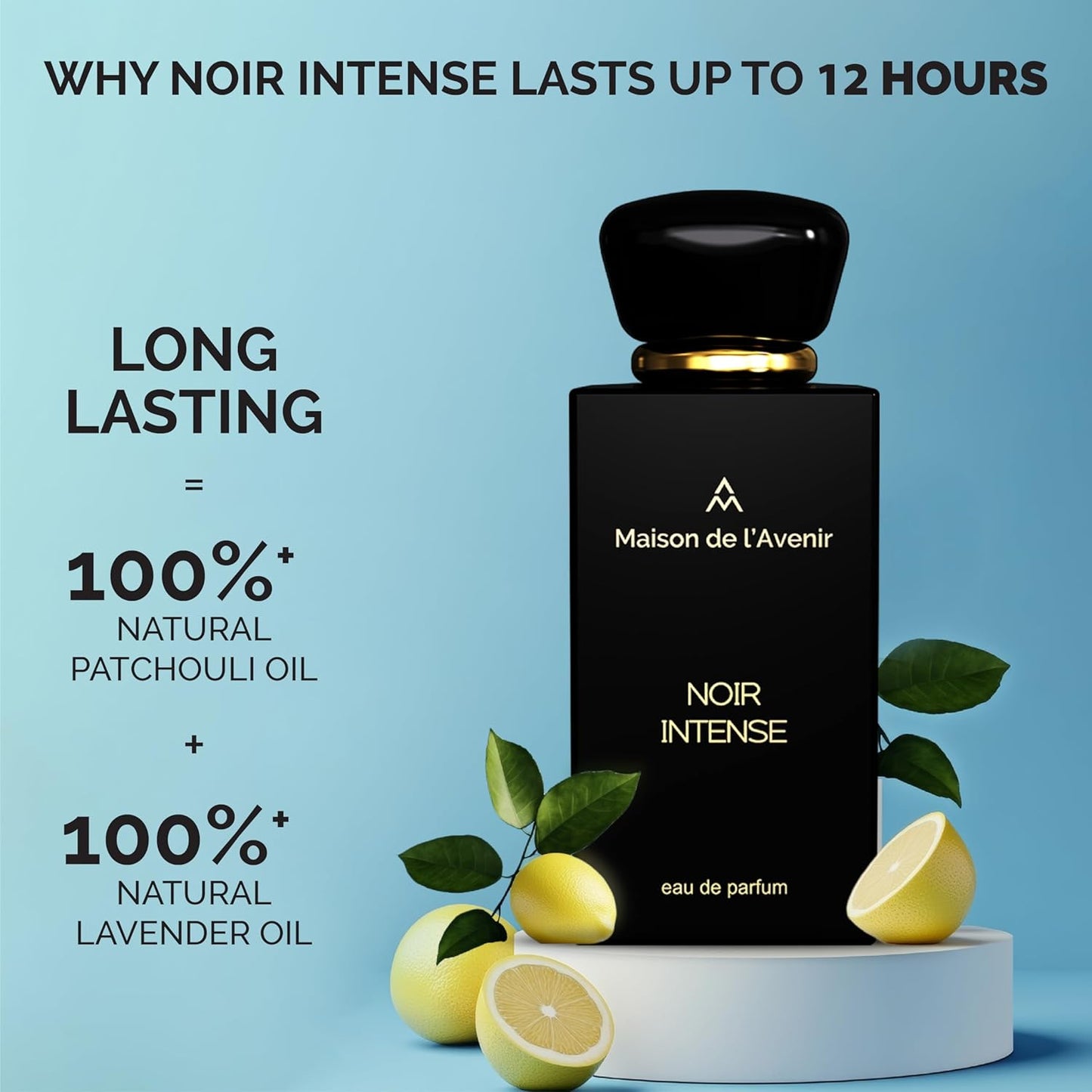 Noir Intense Unisex Cologne - Aromatic Fougere with Lavender, Bergamot & Patchouli | Long-Lasting Fragrance (12 Hours)