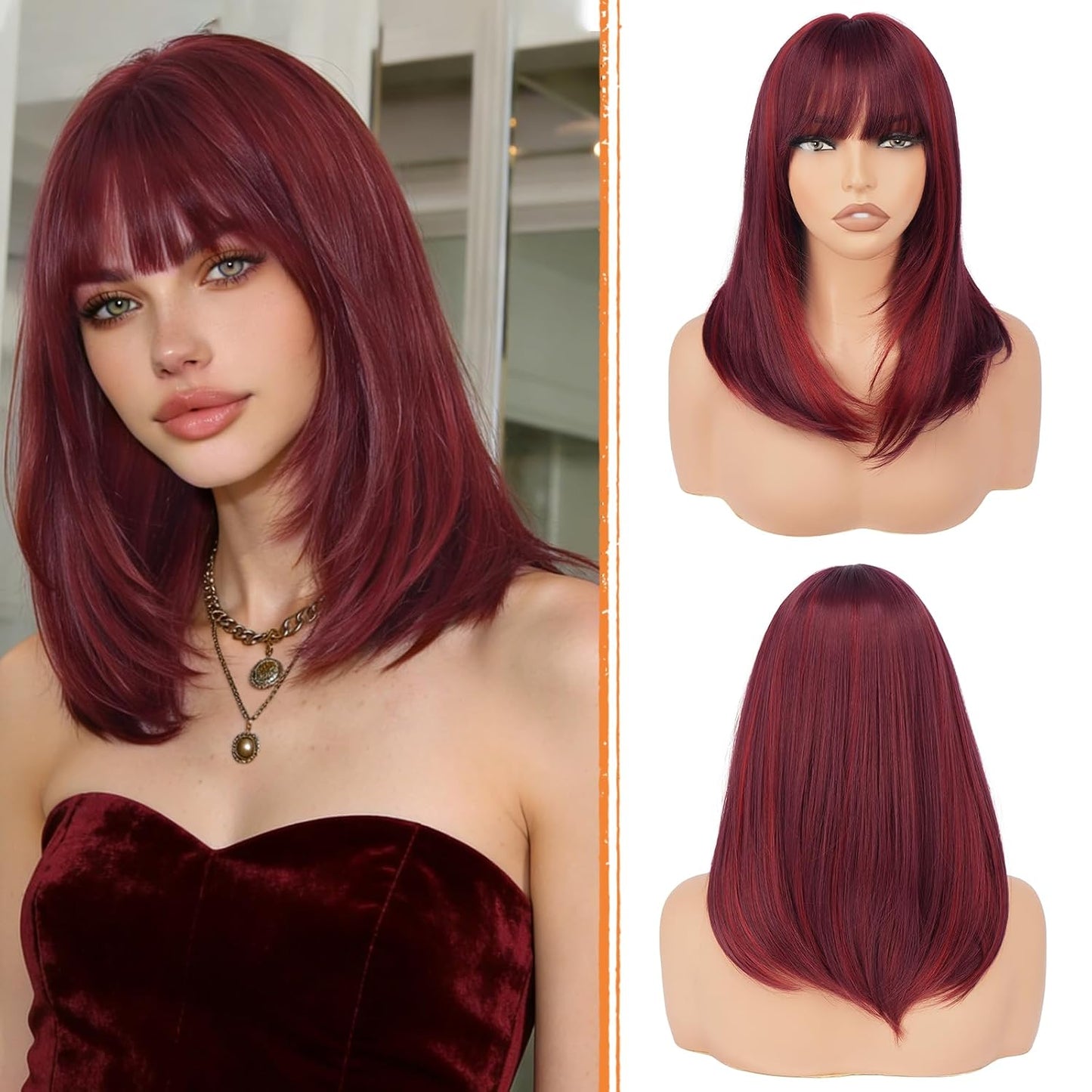 Blonde Bob Wigs with Bangs - Shoulder Length Straight Synthetic Hair | 16 Inch Platinum Blonde