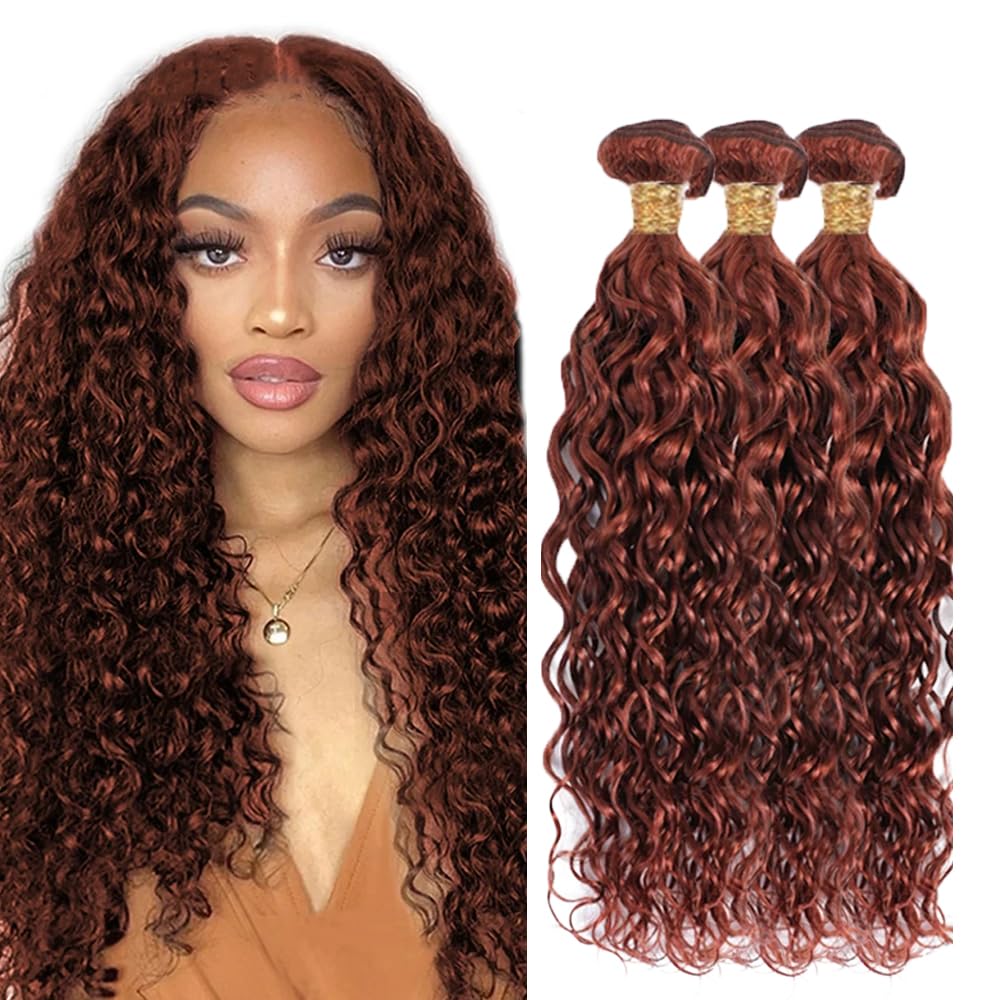 Copper Human Hair Bundles Reddish Brown Wet And Wavy Bundles Human Hair Same Length 3 Bundles 8A Peruvian Remy Hair Weave 14 14 14 Inch Color #33 Bundles Auburn Bundles 300g