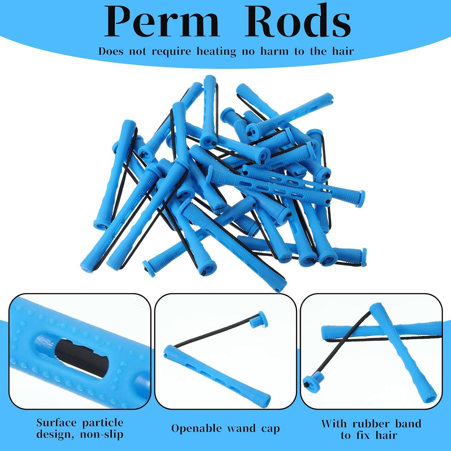 30 Pcs Perm Rods Set - Plastic Cold Wave Hair Curling Rollers for Natural Hair | 0.35 Inch, Blue
