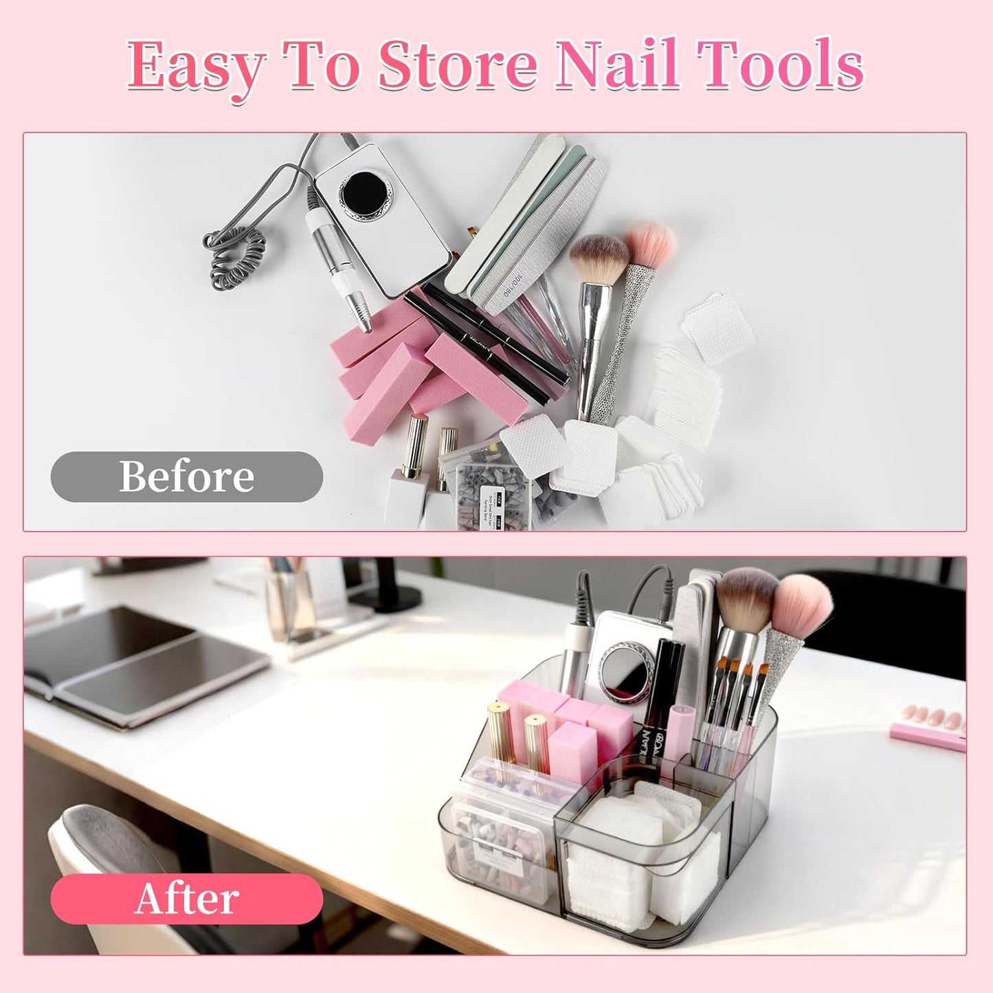 Transparent Acrylic Nail Desk Organizer - Professional Storage Box for Nail Tools, Makeup & Brushes | Multi-Functional Design