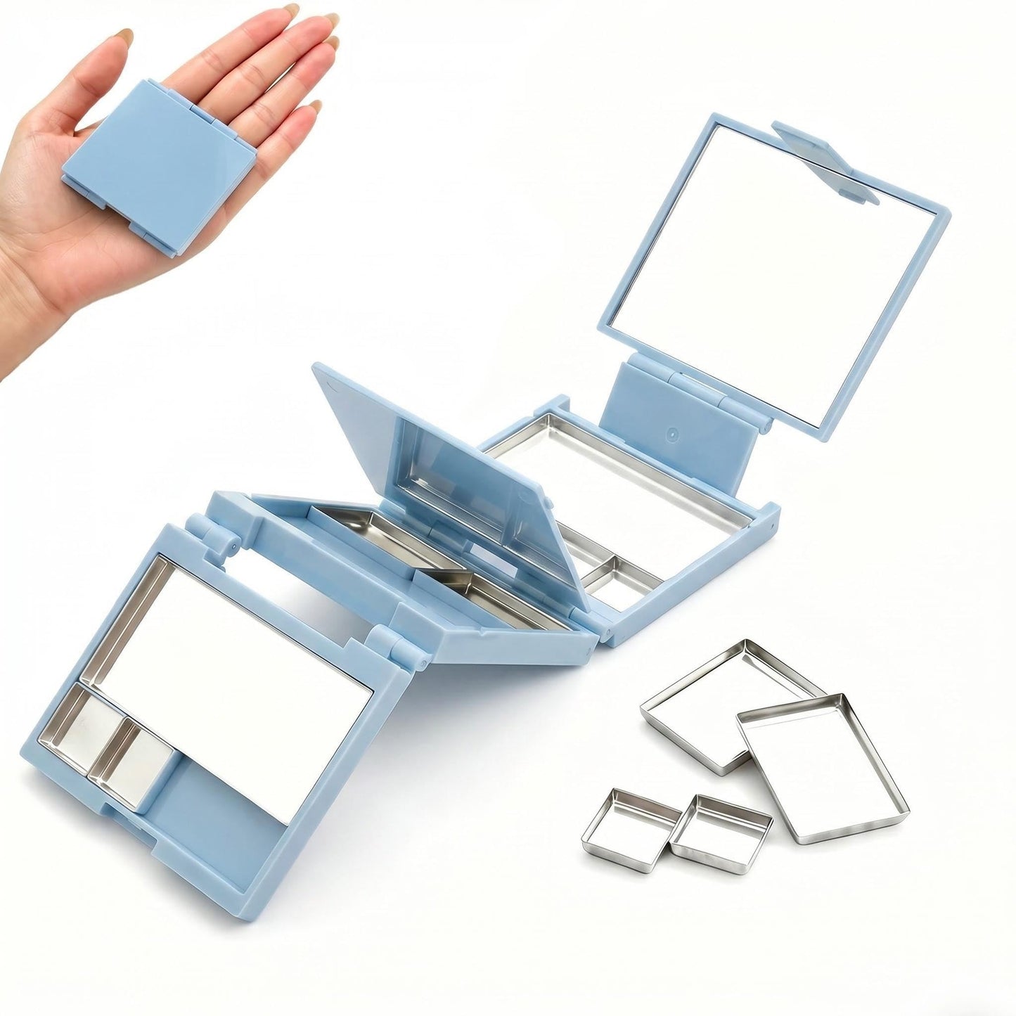 Empty Magnetic Makeup Palette Baby Blue - 3-Layer Foldable Travel Makeup Palette with Dividers & 13 Metal Pans, Magnetic Pallets for Makeup, 20% Larger, Baby Blue, 1 Pack