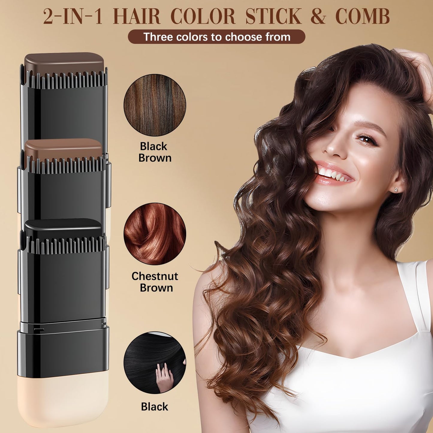 Hair Color Stick - 2 in 1 Waterproof & Sweat-Proof Dye | Portable Gray Hair Touch-Up Stick (Black)