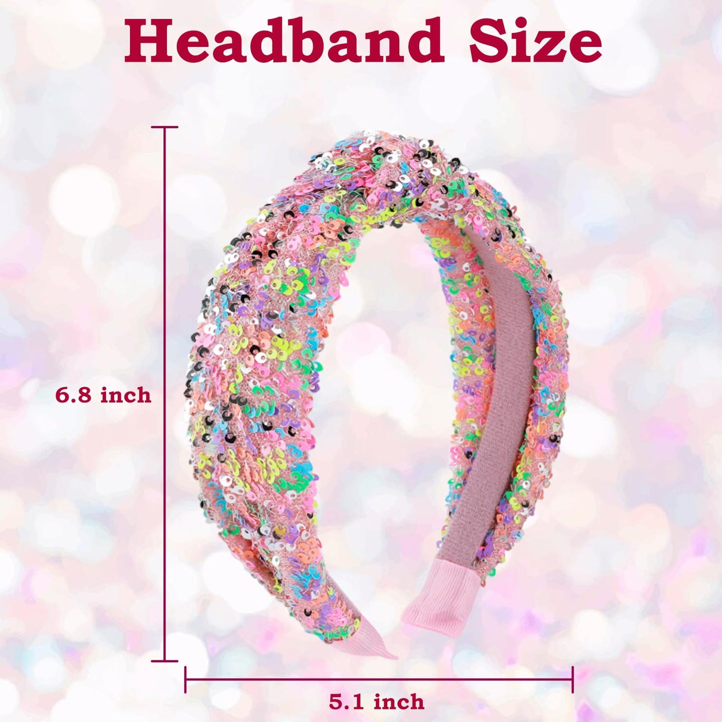 CTZENWAY Sequin Knotted Headband for Women, Sparkly Knotted Wide Hair Bands for Girls, Glitter Fashion Iridescent Headbands Hair Accessories Fancy Outfits for Party Birthday Prom (Rainbow)