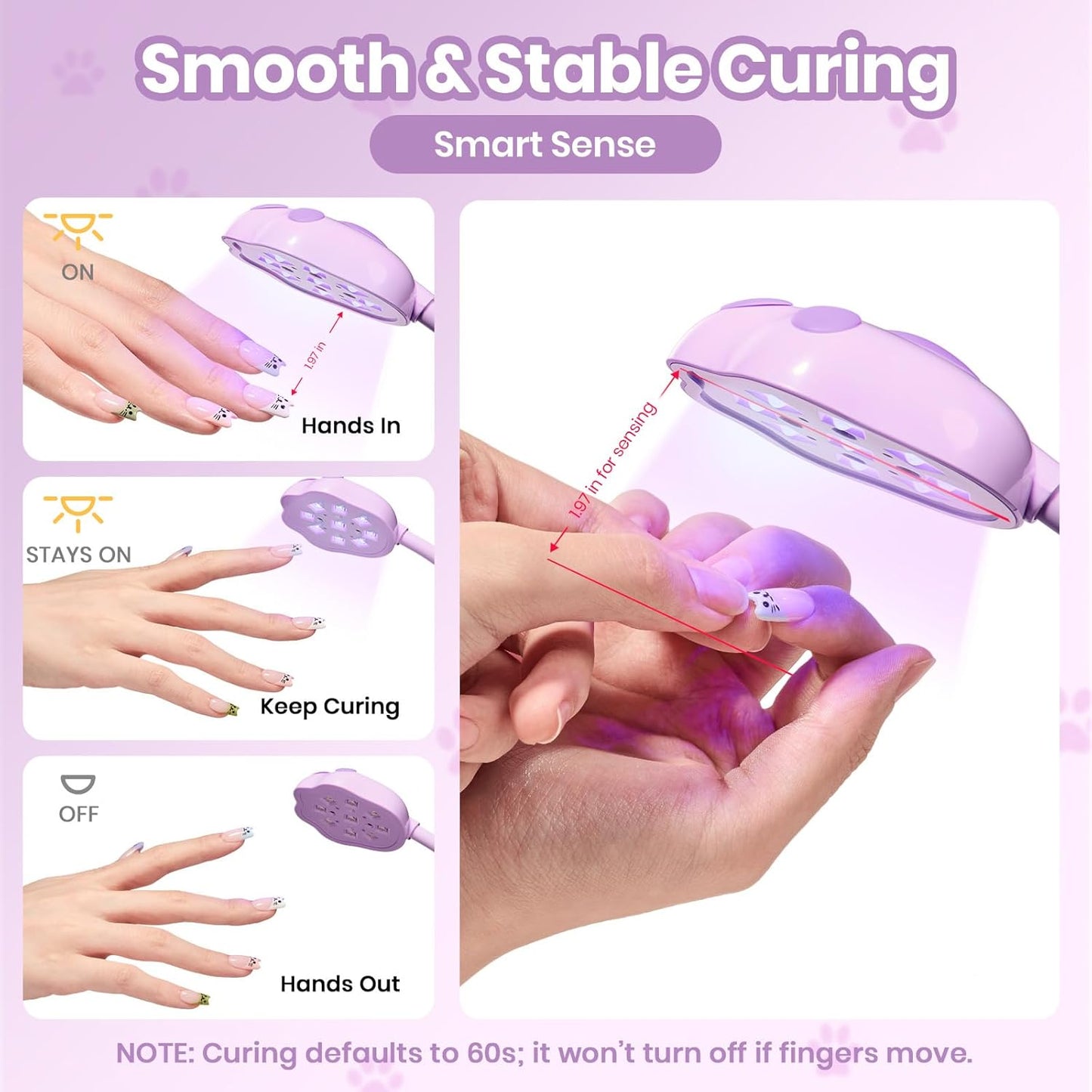 Beetles Gooseneck UV Nail Lamp - Mini LED Nail Light with 3 Timers & Smart Sensor | Cordless GrapePurr Design