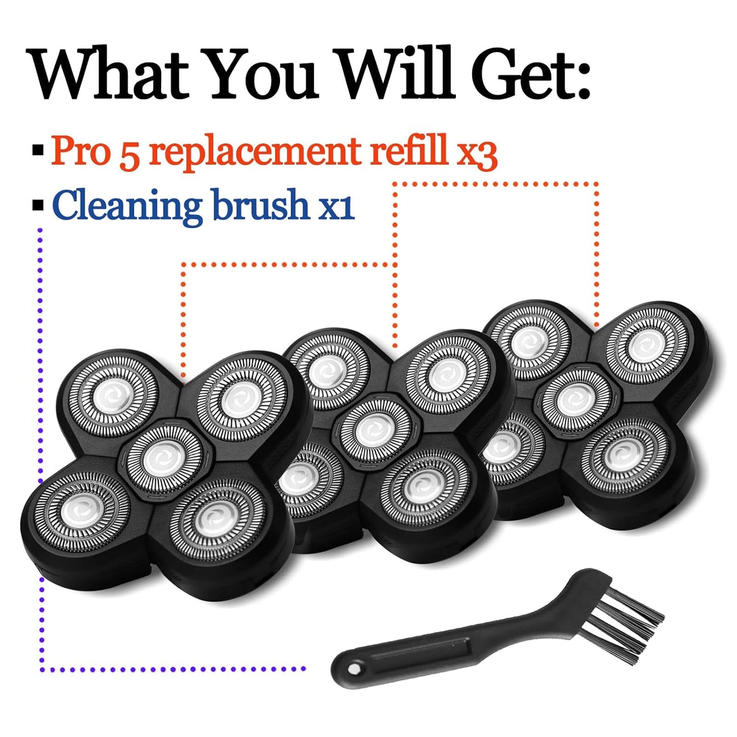 Pro 5 Replacement Blade Refills - 3-Pack for Close & Smooth Shaving | Compatible with Freebirds Bald Head Shavers