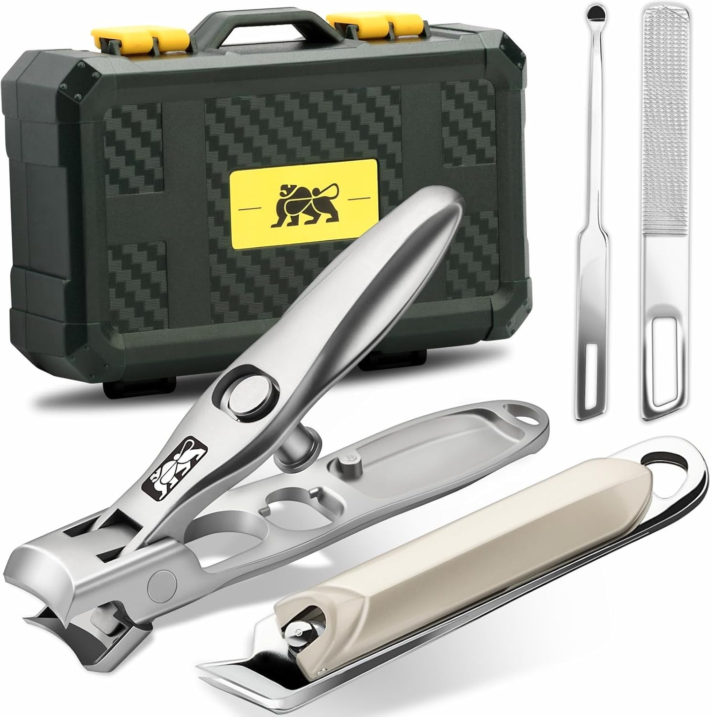 Nail Clippers Set for Men & Women | Wide Jaw Opening, Safety Lock & Slanted Edge | 4-Piece Kit with Case