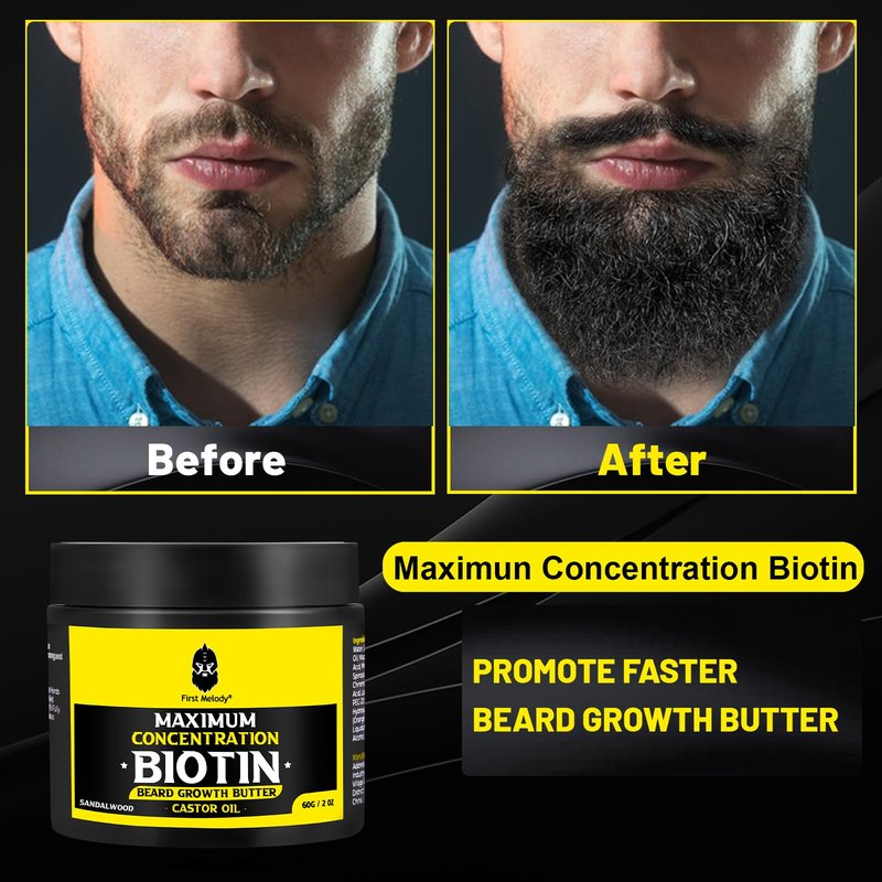 Beard Butter,Maximum Concentration Biotin,with Castor Oil and Argan & Jojoba Oils, Promotes Beard Growth, Styles, Strengthens & Softens Beards ,Unruly Beards While Relieving Itch,2 Ounce*2 (2 Pack)