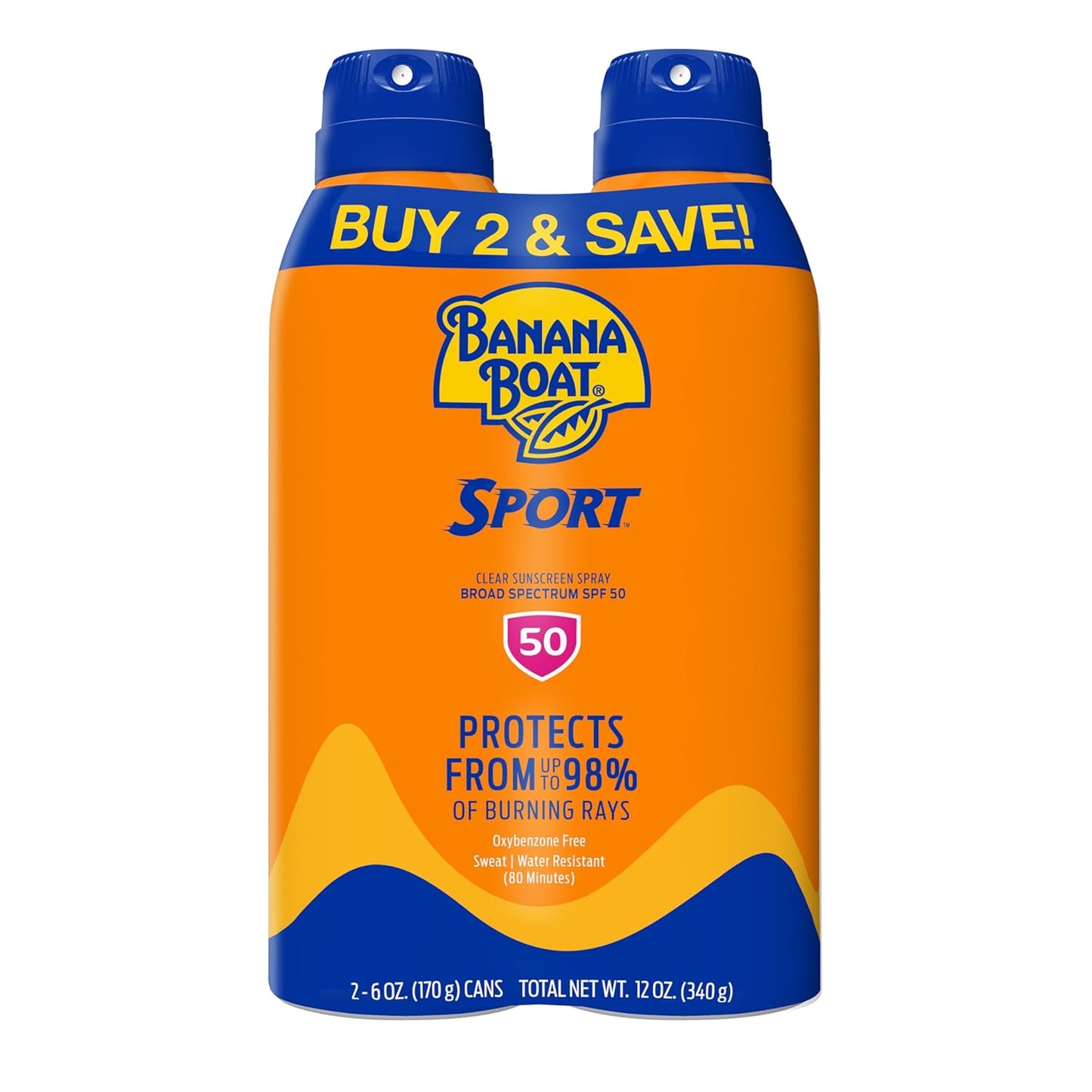 Banana Boat Sport Ultra SPF 50 Sunscreen Spray - Water Resistant, Oxybenzone Free | 6oz Twin Pack