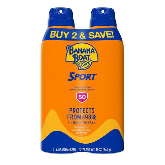 Banana Boat Sport Ultra SPF 50 Sunscreen Spray - Water Resistant, Oxybenzone Free | 6oz Twin Pack