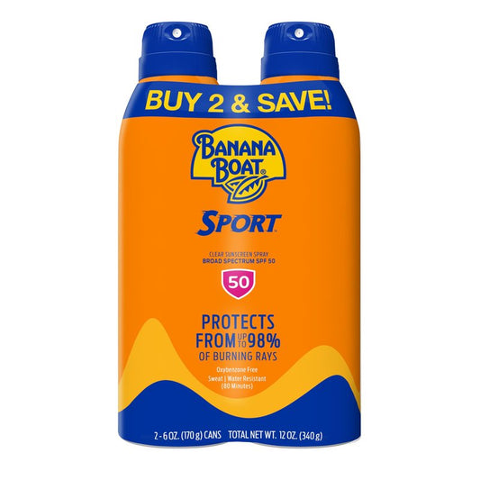 Banana Boat Sport Ultra SPF 50 Sunscreen Spray | Banana Boat Sunscreen Spray SPF 50, Water Resistant, Oxybenzone Free, Sunblock, 6oz each Twin Pack