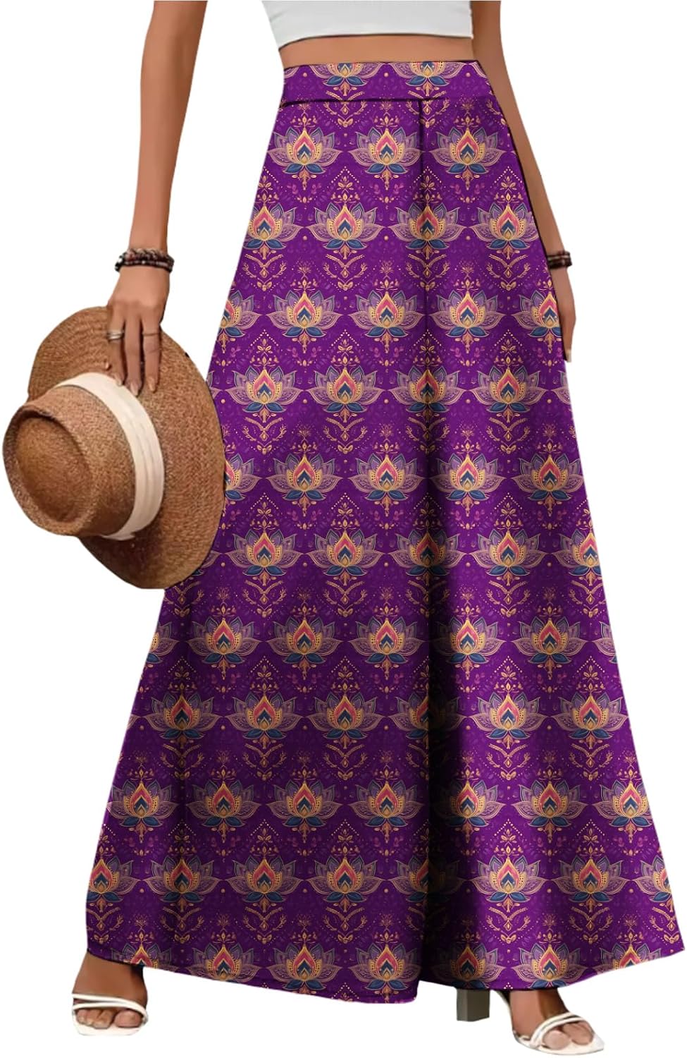 ZOCAVIA Women's Boho Wide Leg Pants - Lightweight High Waisted Palazzo Trousers with Pockets | Summer Casual Style