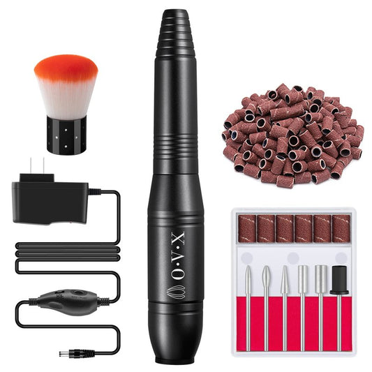 Professional Manicure Pedicure Set - Electric Nail File Kit with Portable Nail Drill Machine, Polishing Shape Tools for Acrylic Gel Nails, Includes Nail Drill Bits, Sanding Bands and Brush (Black)