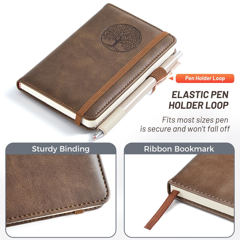 BIYUNRO Small Pocket Notebook, Leather Journal Mini (Brown)