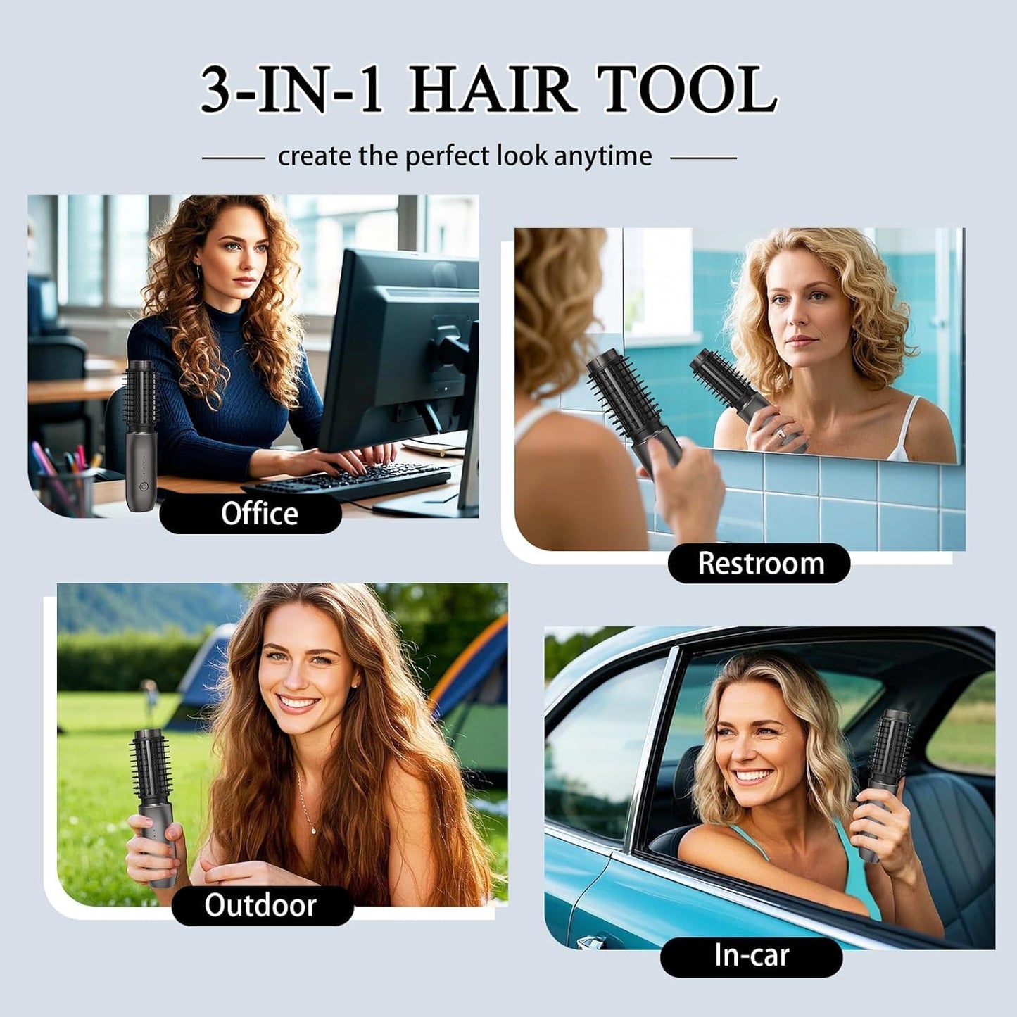 Cordless Hot Brush - Portable Hair Straightener with 4 Temperatures | Fast Heating, Anti-Scald, Anti-Frizz - Classic Black