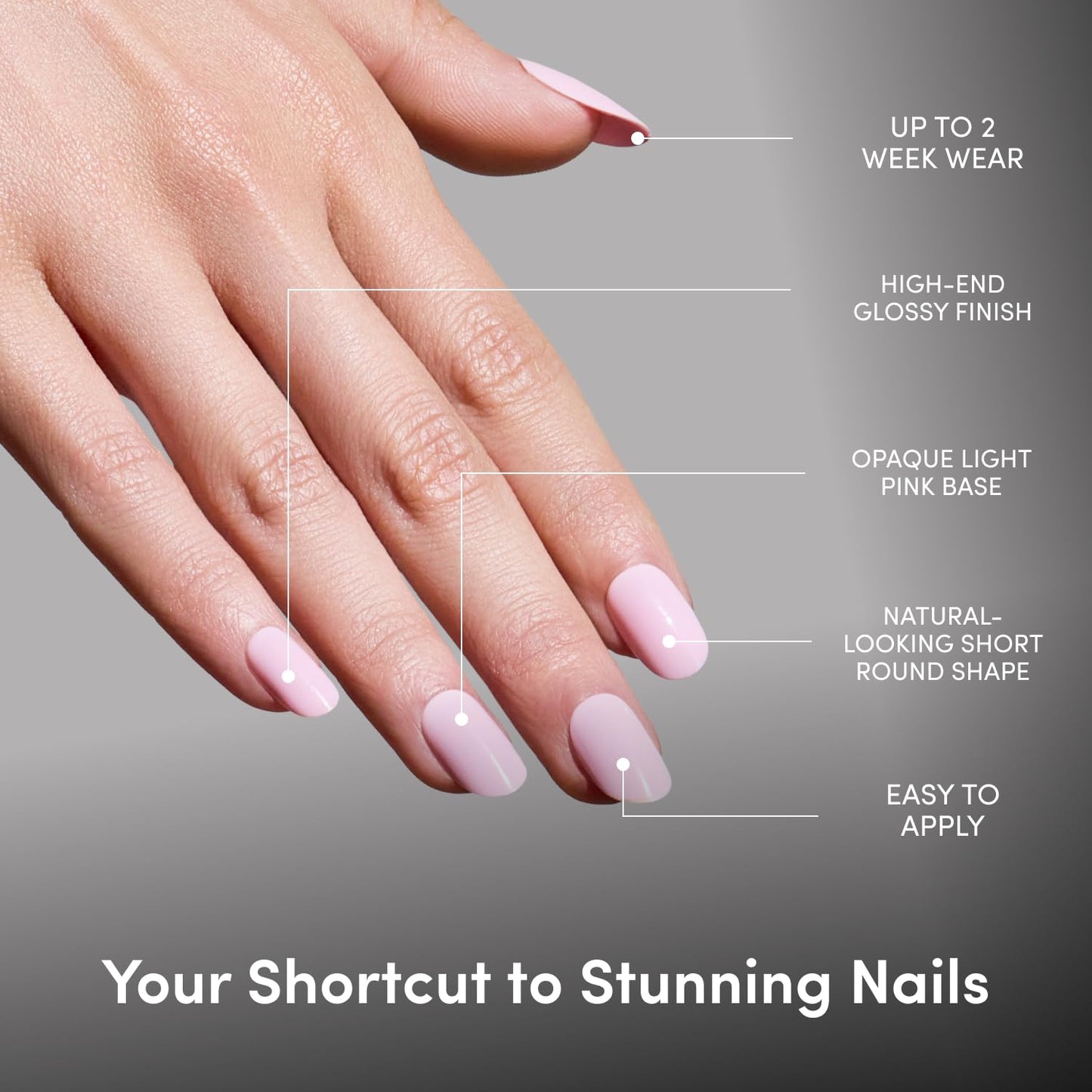 Glamnetic Press On Nails - Short Round Fake Nails | Glossy Light Pink Press On Nails, Salon Quality Kit with Glue | Pink Permission - 30 Nail Set in 12 Sizes