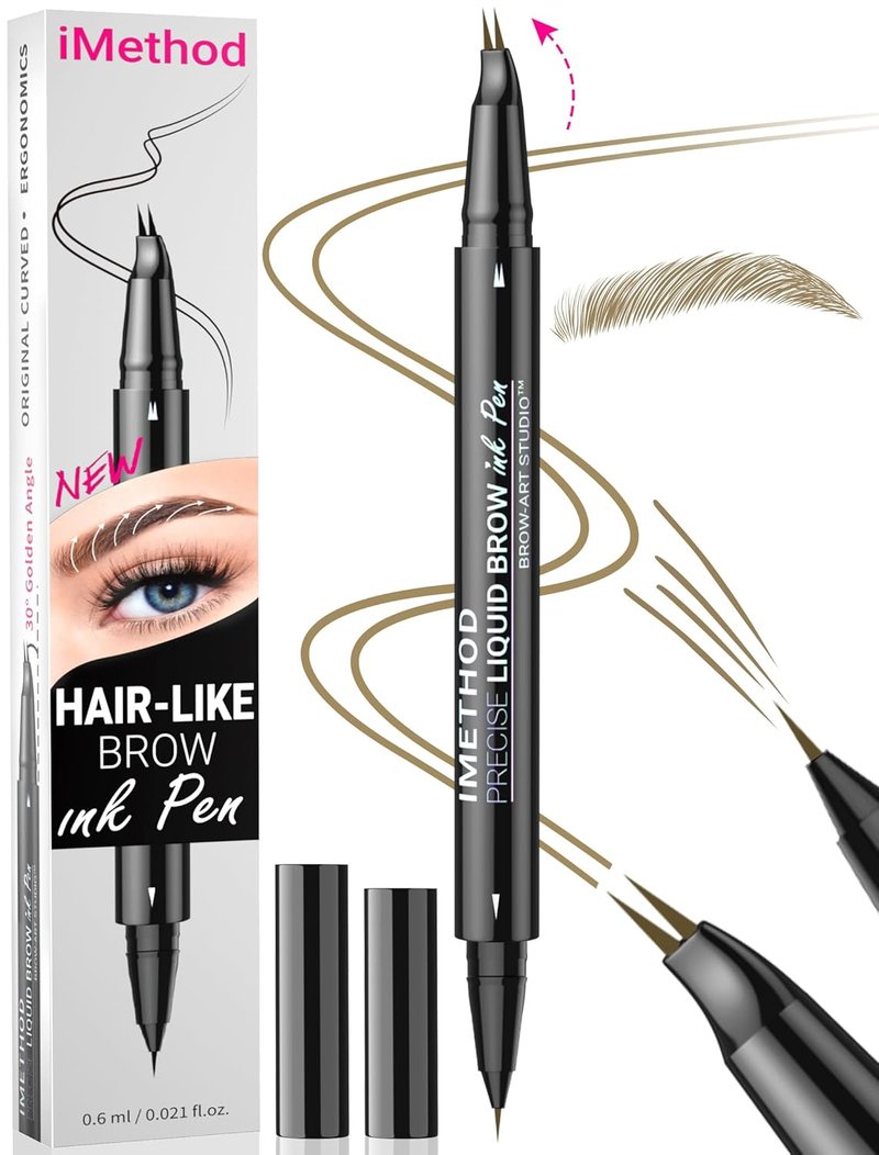 Curved Eyebrow Pen - 2-in-1 Microblading Eyebrow Pencil with Fork-Tip & Brush-Tip | Light Brown, Long-Lasting Finish