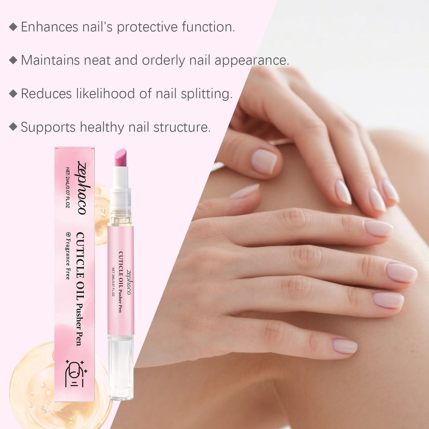 2Pcs Cuticle Oil Pusher Pen - Ceramic Cuticle Oil for Dry Nails & Cuticles, No Leak Travel Size Cuticle Pusher Pen, Moisturizing Nail Care Treatment for DIY Manicure & Salon Use (Pink)