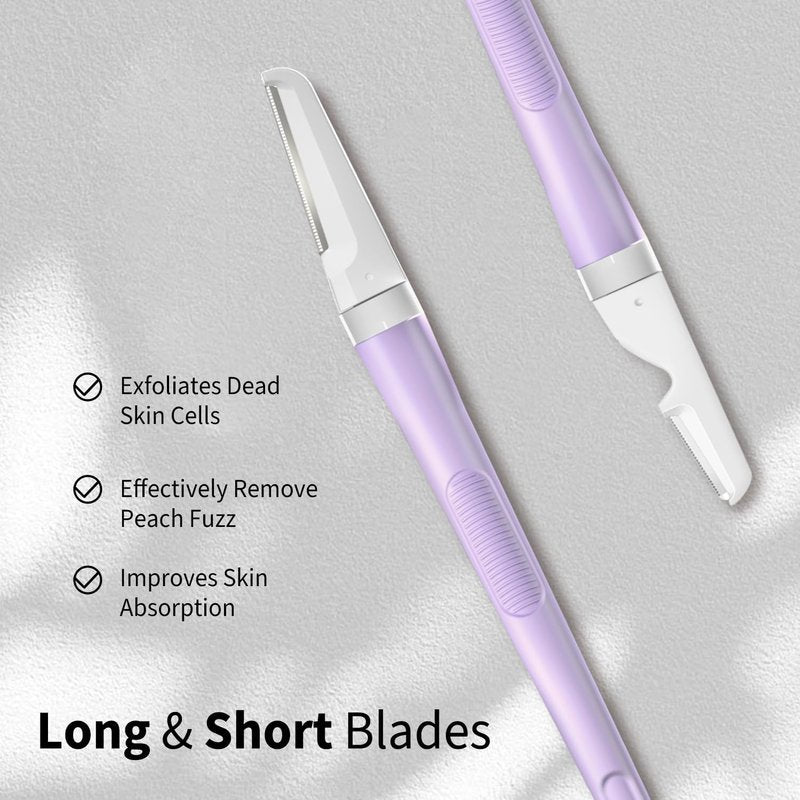 Dermaplane Razor for Women Face, Precision Face Razors for Women, Dermaplaning Tool, Gentle Exfoliation, Perfectly Shape Brows, Reusable Metal Handle with 8 Microblades, Purple