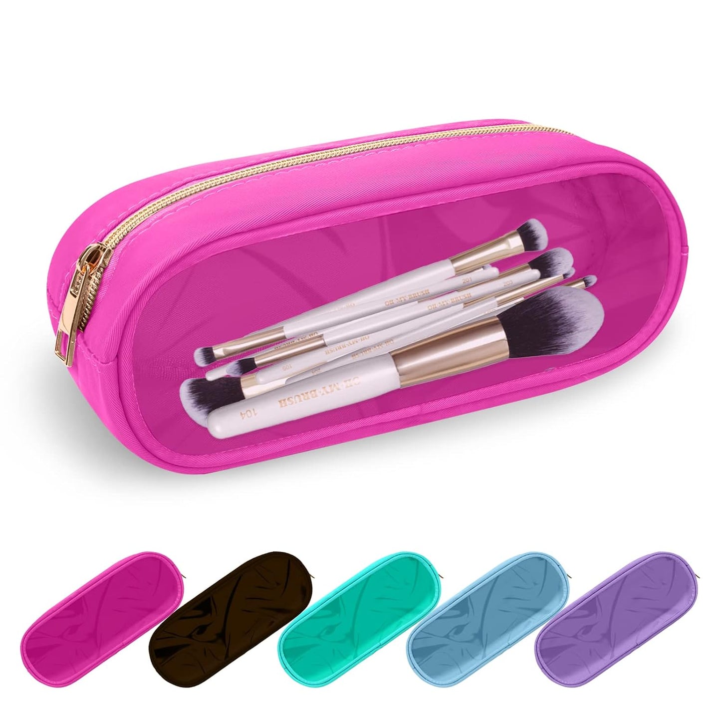 Waterproof Mini Floral Makeup Bag - Nylon Travel Pouch for Women | Cute Zipper Toiletry Organizer (Mini White-Flowers)