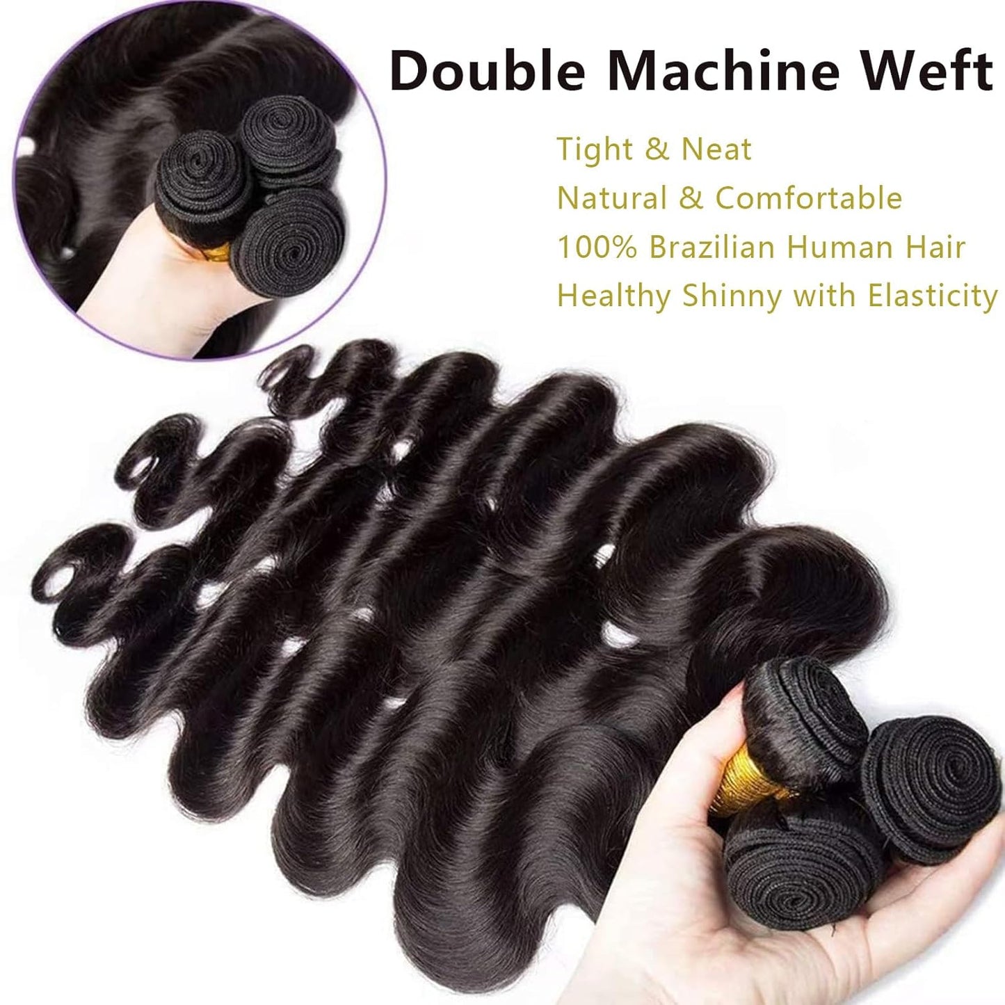 Body Wave Human Hair Bundles - 12A Unprocessed Brazilian Virgin Hair | 20, 22, 24 Inch for Black Women