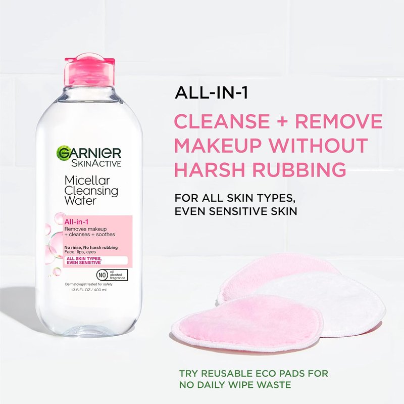 Garnier Micellar Cleansing Water - All-in-One Makeup Remover & Facial Cleanser for All Skin Types | 3.4 Fl Oz (100mL)
