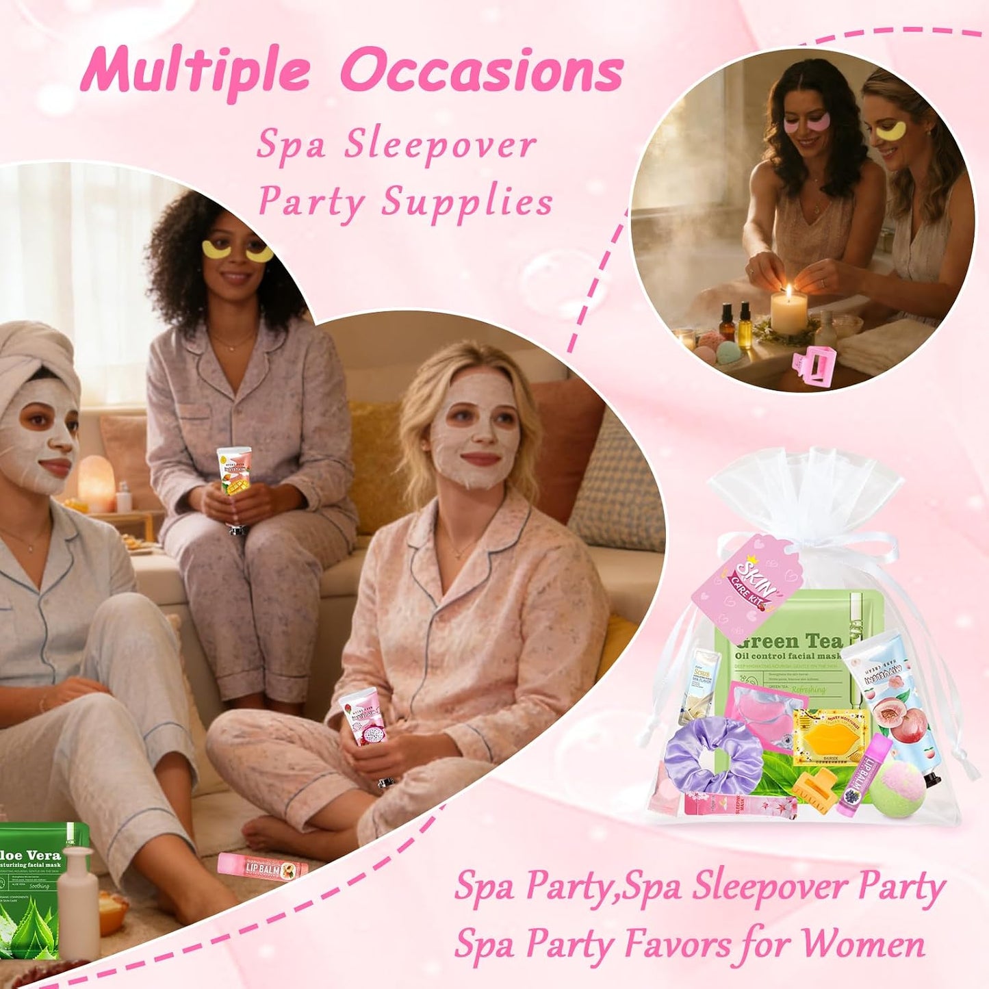 Spa Party Supplies - 156 PCS Spa Favors with Face Masks, Lip Balm & Under Eye Patches | Perfect for Bridal, Birthday & Sleepover Parties