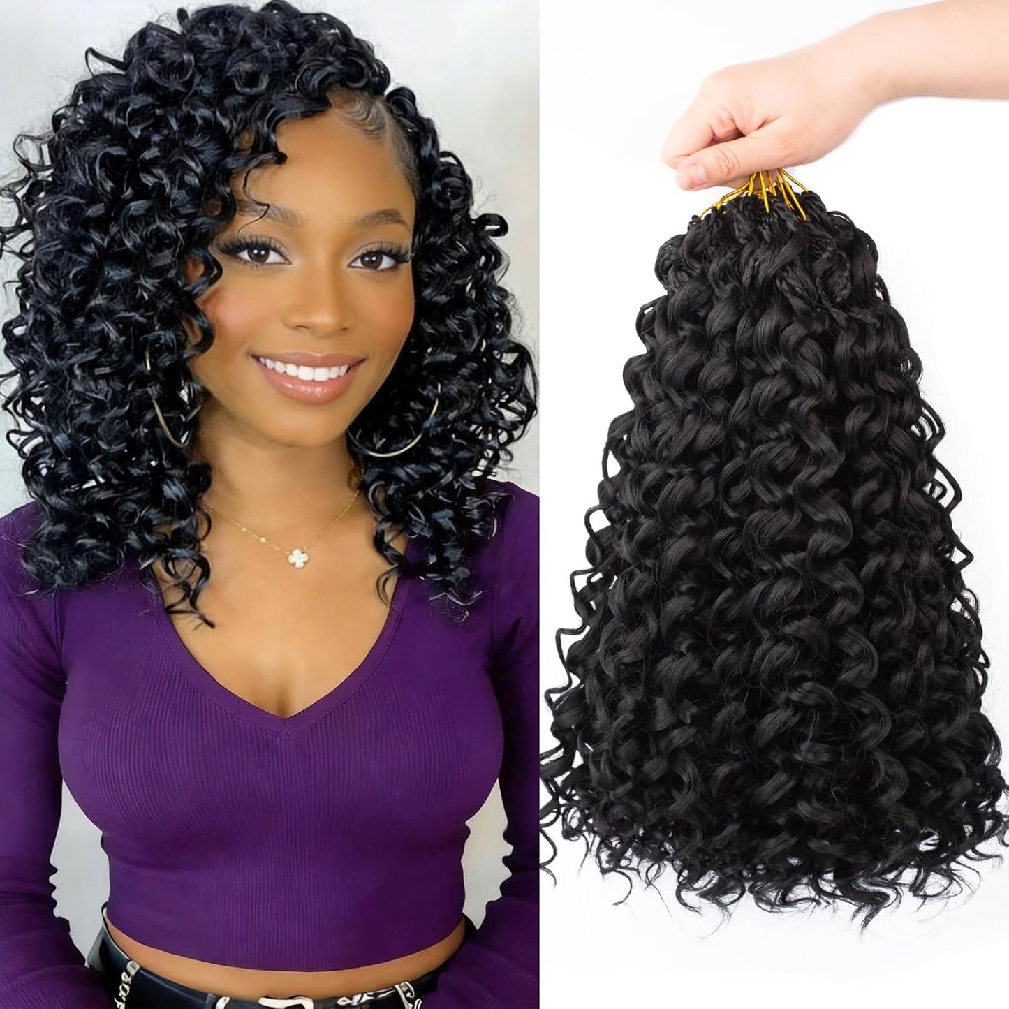GoGo Curl Crochet Hair - 14 Inch Pre Looped Braids for Black Women | Soft Synthetic Deep Water Wave Extensions