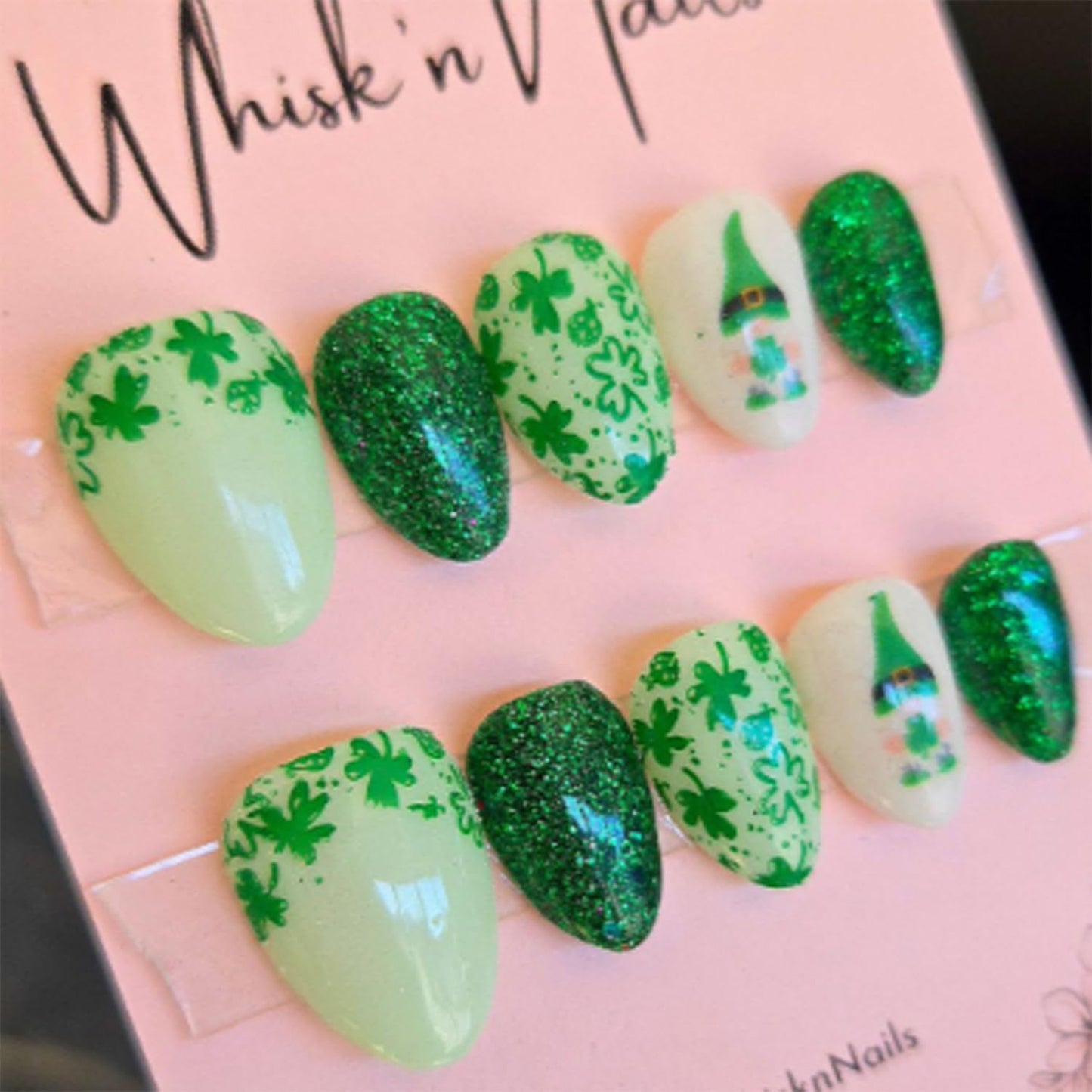 French Tip Press-On Nails - 24pcs Medium Almond with 3D Floral Gold Pearl Shell Designs | Summer Glitter Acrylic Full Cover